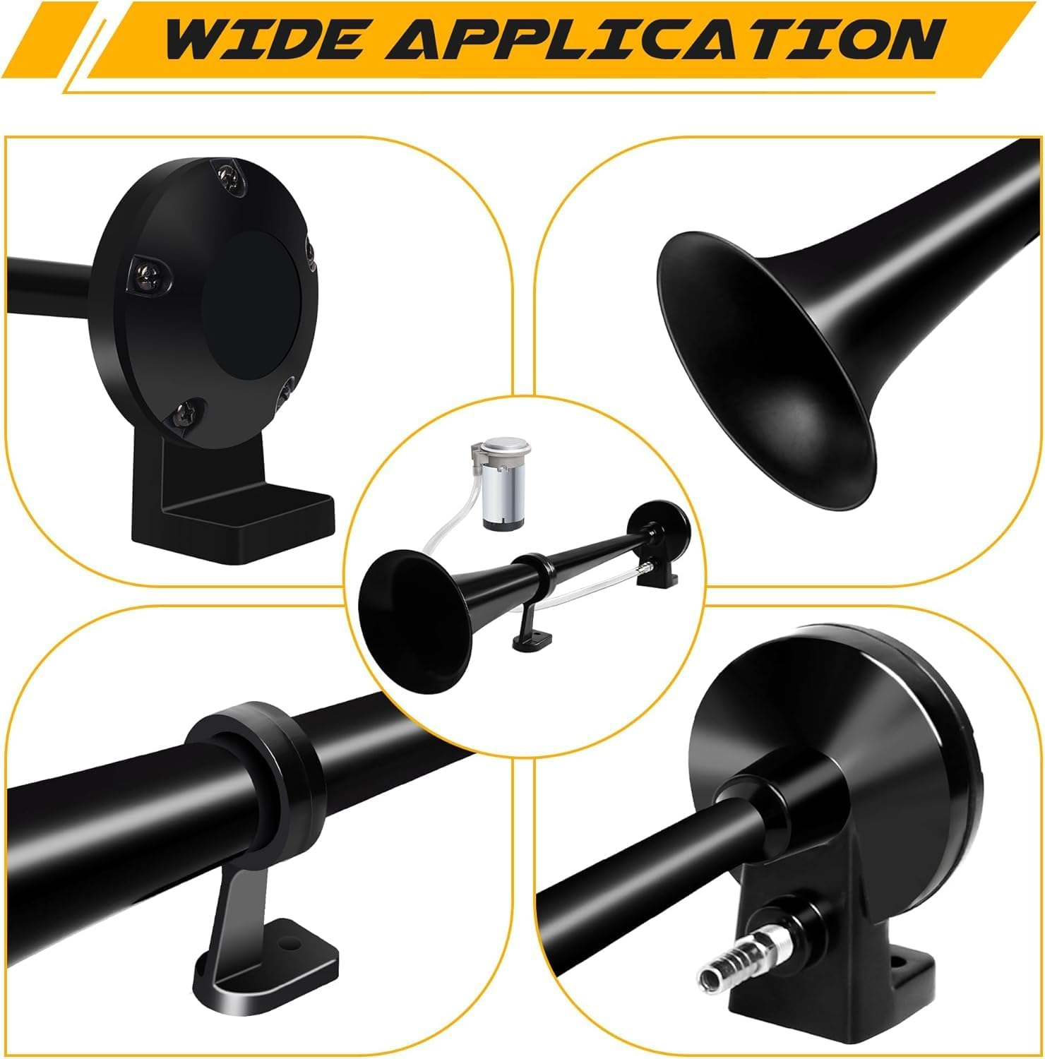12V Air Horn Kit, Super Loud Train Horn for Truck, Air Horn Dual Truck Horn with Compressor for 12V Vehicles Trucks Pickup (Single Black) image number 5