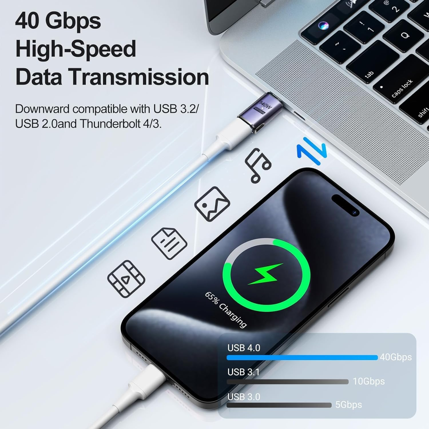 140W Magnetic USB C Adapter, USB C Male to USB C Female 40Gbps Connector for Steam Deck, Switch, Macbook Pro/Air, Laptop, Tablet, Mobile Phone and More Type C Devices image number 0