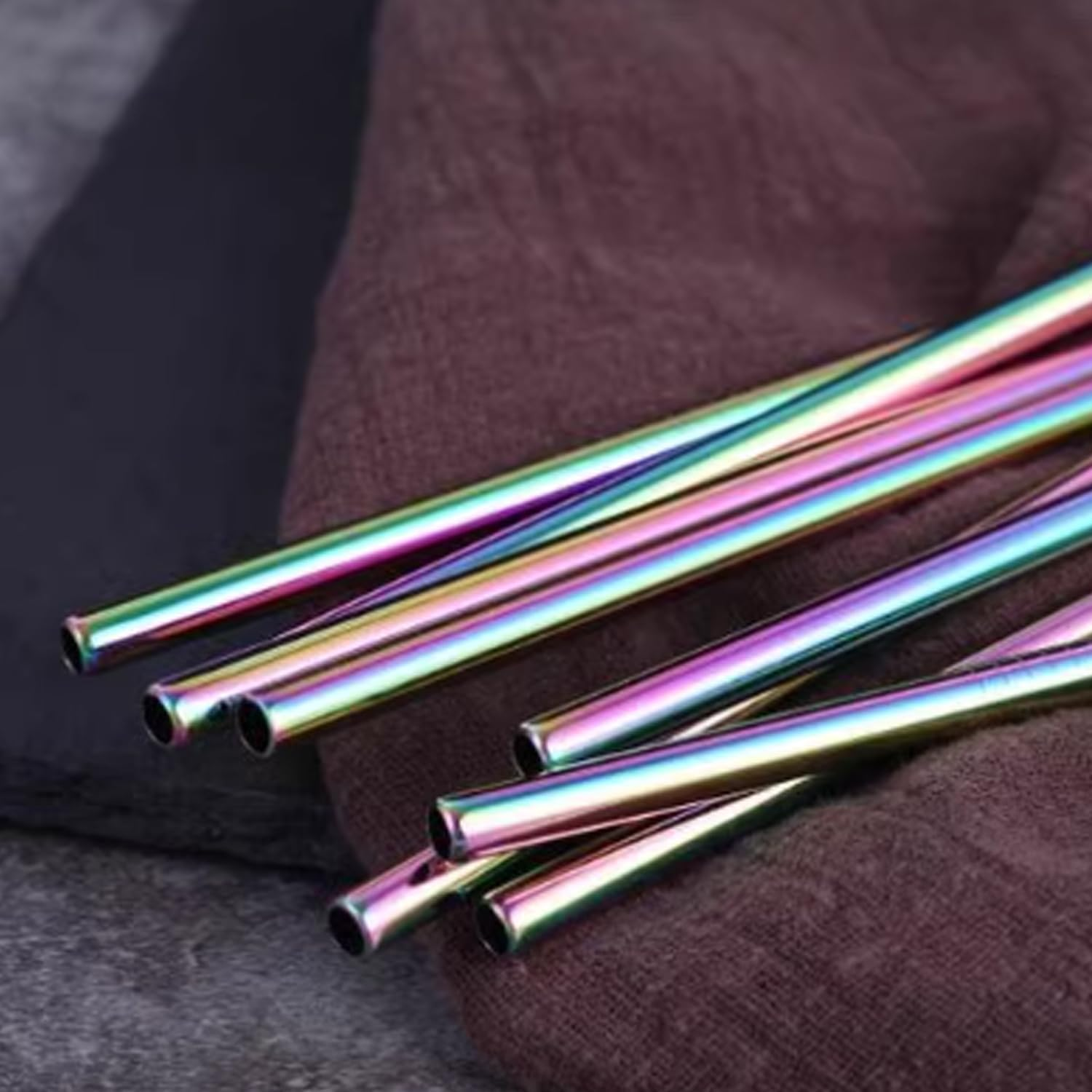 U10SIL 10-Pack Reusable Stainless Steel Straws Set with 2 Brushes & Case - Bent & Straight Long Metal Drinking Straws, Dishwasher Safe, Eco Friendly Rainbow Straws for Home, Party, Travel (Rainbow) image number 1