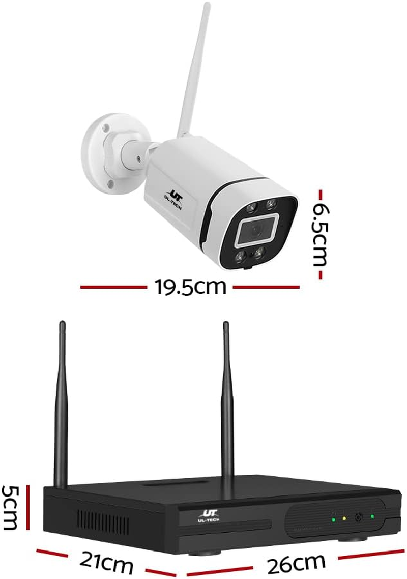 UL-TECH Set of 4 Security Camera, 8 Channel Wireless Surveillance Pet Cameras Hidden CCTV Monitor Wifi Home Safe Outdoor Indoor System, 3Mp Full HD NVR P2P with Built in Ir-Cut White image number 1