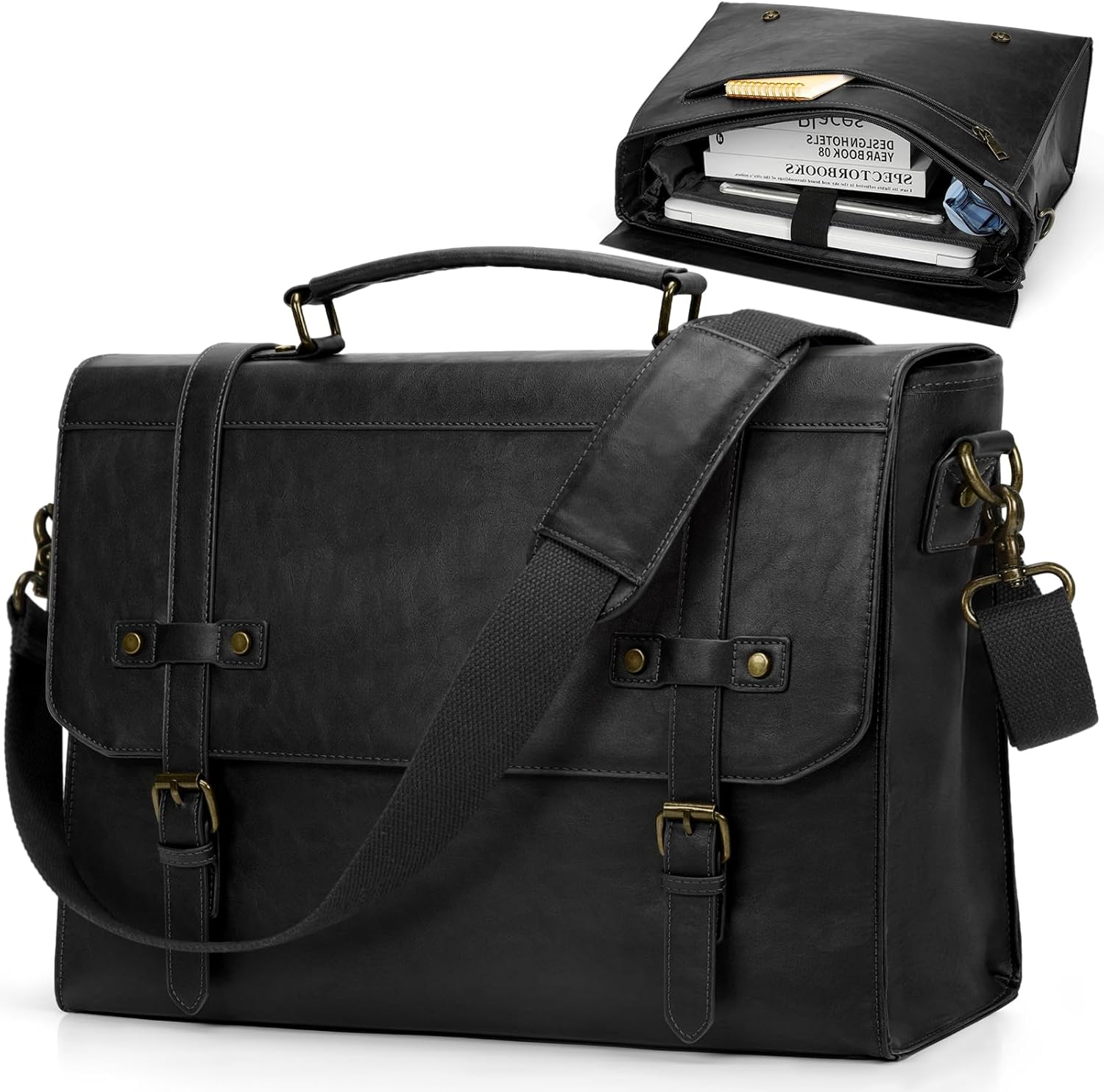 Mens Messenger Bag 17 Inch Waterproof Vintage Leather Laptop Briefcase Large Laptop Bag Satchel Bag Computer Shoulder Bag