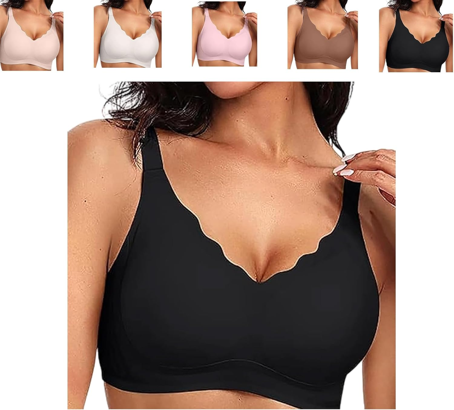 Seamless Scalloped Push-Up Bra, Dutifulon Seamless Scalloped Push-Up Bra, Comfortable Sports No Underwire image number 2