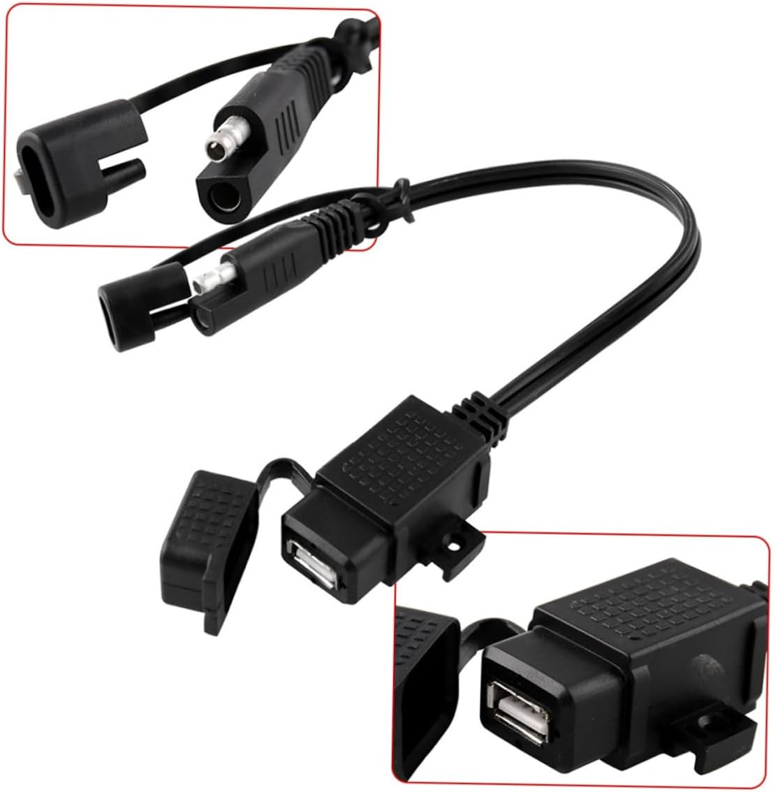 SOLUSTRE Dual USB SAE to USB Adapter for Motorcycle Waterproof 12V Phone Charger Cable Heatproof Abs Copper Inline Fuse image number 1