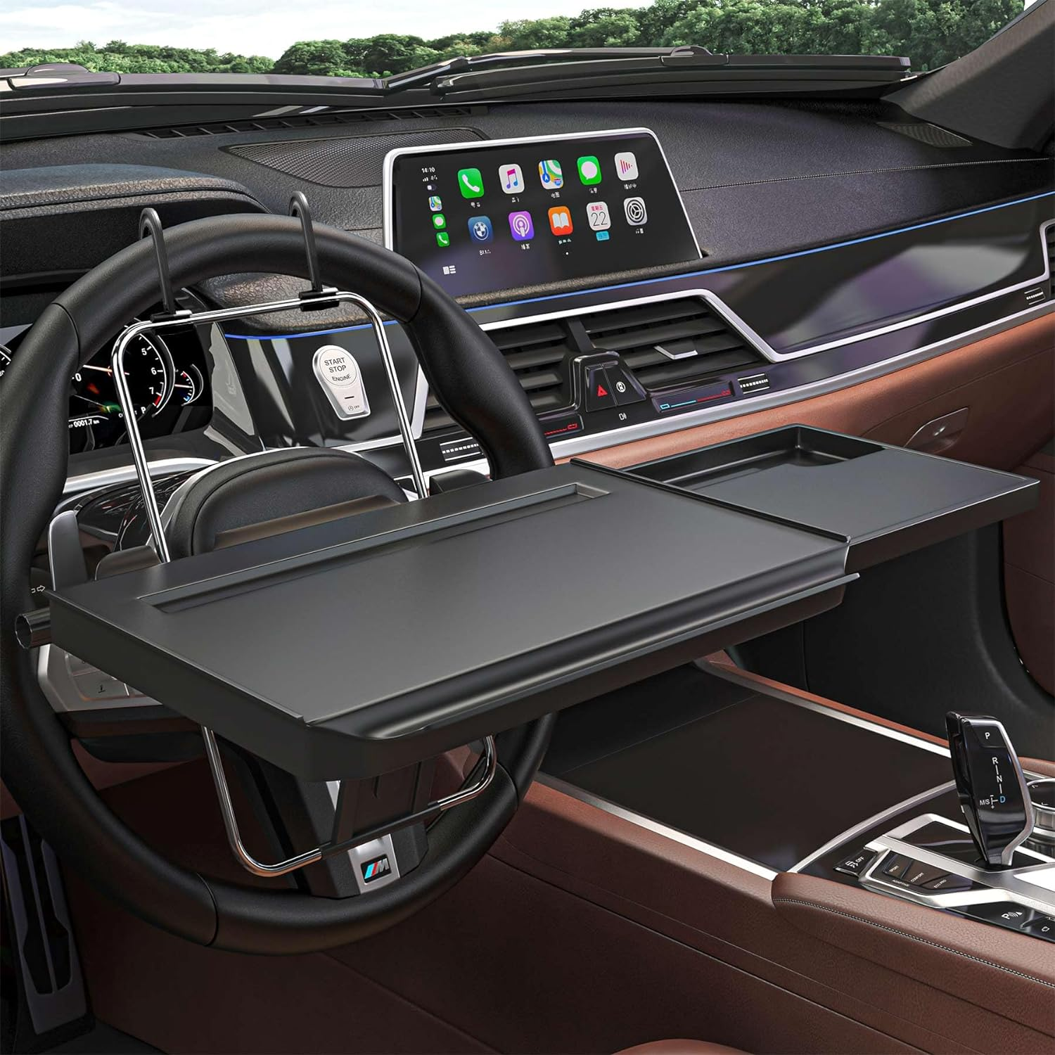 Car Steering Wheel Tray, 2 in 1 Foldable Laptop Car Desk, Black image number 1