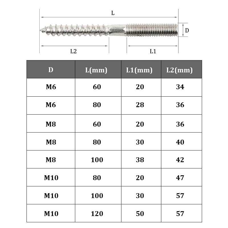 8Pcs M8X100Mm Double-Ended Threaded Bolts - Stainless Steel Dual Head Screws for Furniture Assembly, Wood Joinery & DIY Fixings