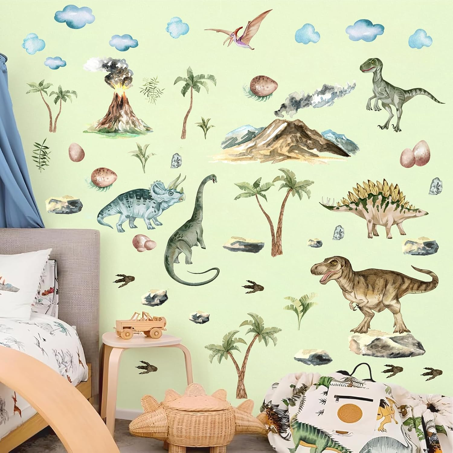Barri Design Large Watercolor Dinosaur Wall Decals Creative Animal Dino Peel and Stick Mountain Forest Big Dinosaur Stickers for Boys Room Kids Bedroom Toddler Classroom Nursery Decor - Dinosaur B image number 3