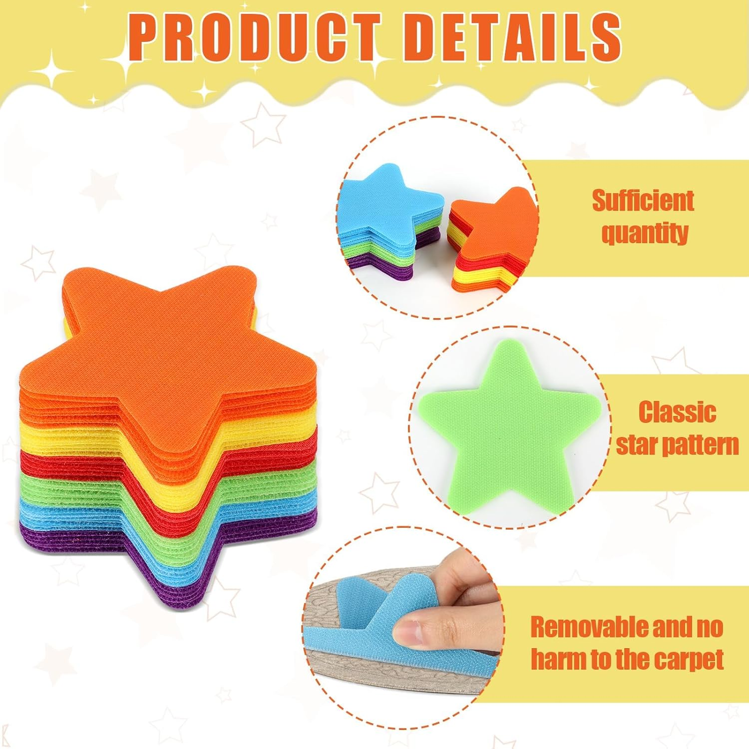Azttior Pack of 24 Star Carpet Dots for Classroom, Floor Dots, Carpet Markers for Nursery, Non-Slip Floor Marking, Carpet Dots for Learning Office, Primary School, Teacher Supplies (6 Colours) image number 2
