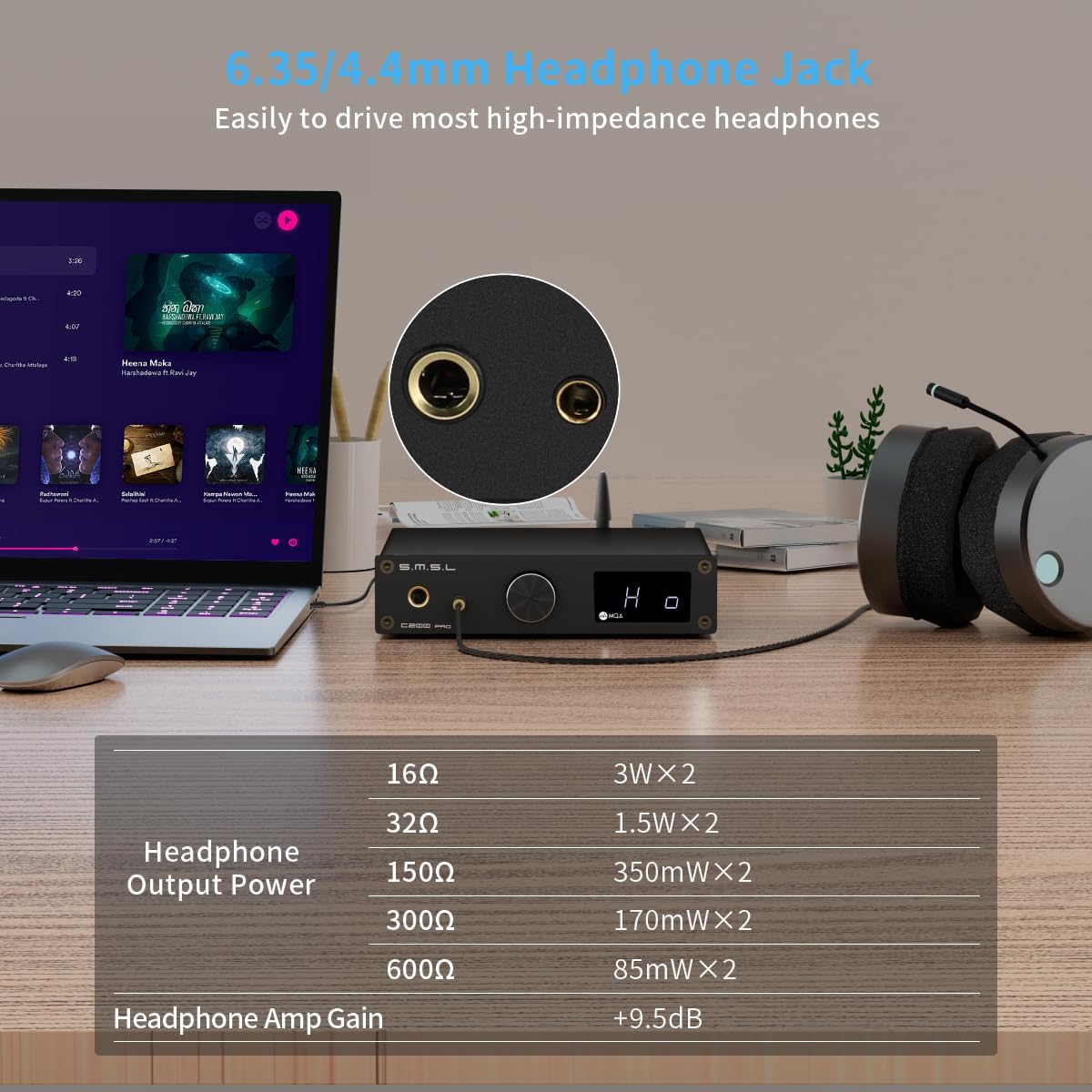 SMSL C200 PRO LDAC Headphone Amplifier, ES9039Q2M XU-316 DSD512 32Bit/768Khz Hifi Digital Audio Converter, Usb/Optical/Coaxial/Bluetooth to Rca/Trs/4.4Mm/6.35Mm Earphone DAC Amp for Ps5/Switch/Pc image number 1