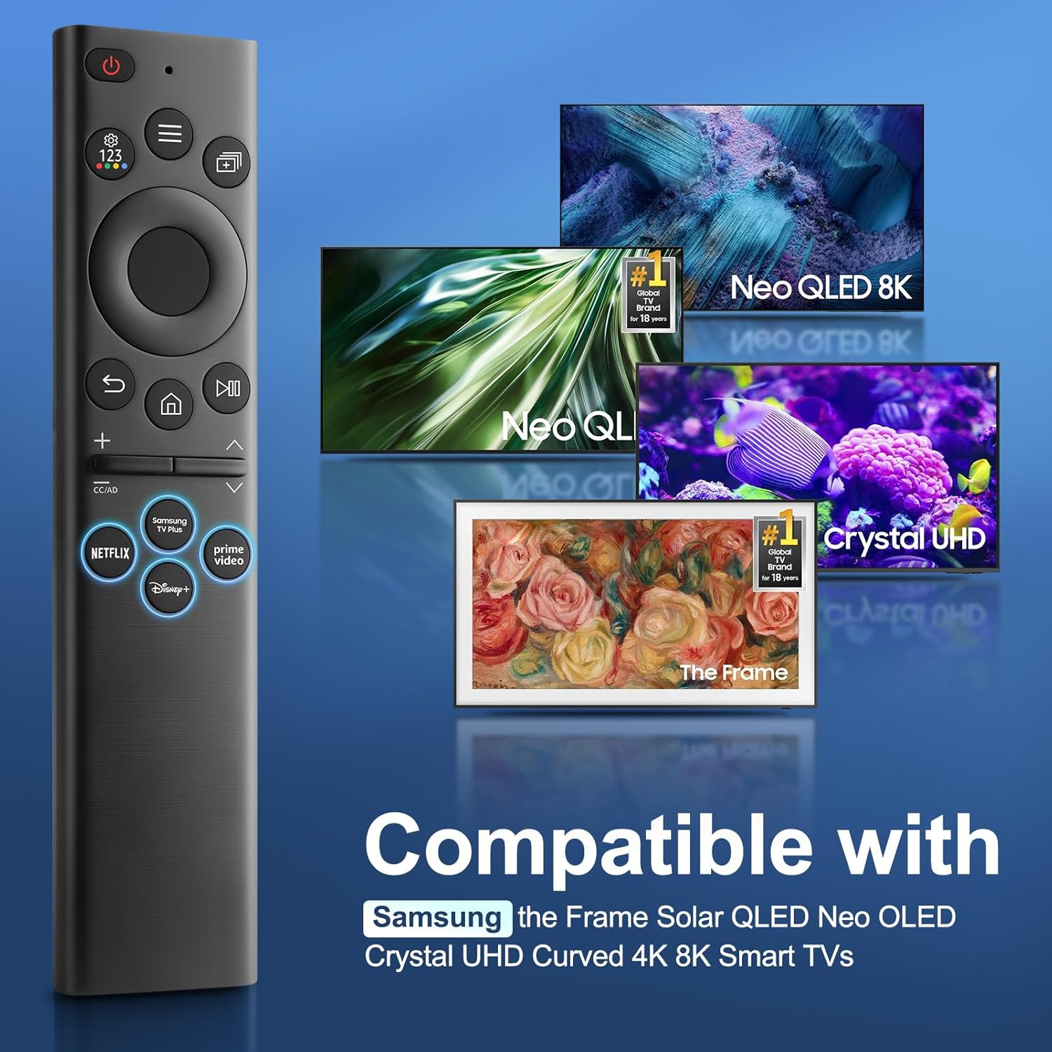 Universal Remote Control for Samsung Frame Solar QLED Neo OLED Crystal UHD Curved 4K 8K Smart TV Q60 Q70 Q80 AU8000 BU8000 CU8000 Series 8 Replacment Remote BN59-01385A BN59-01385B