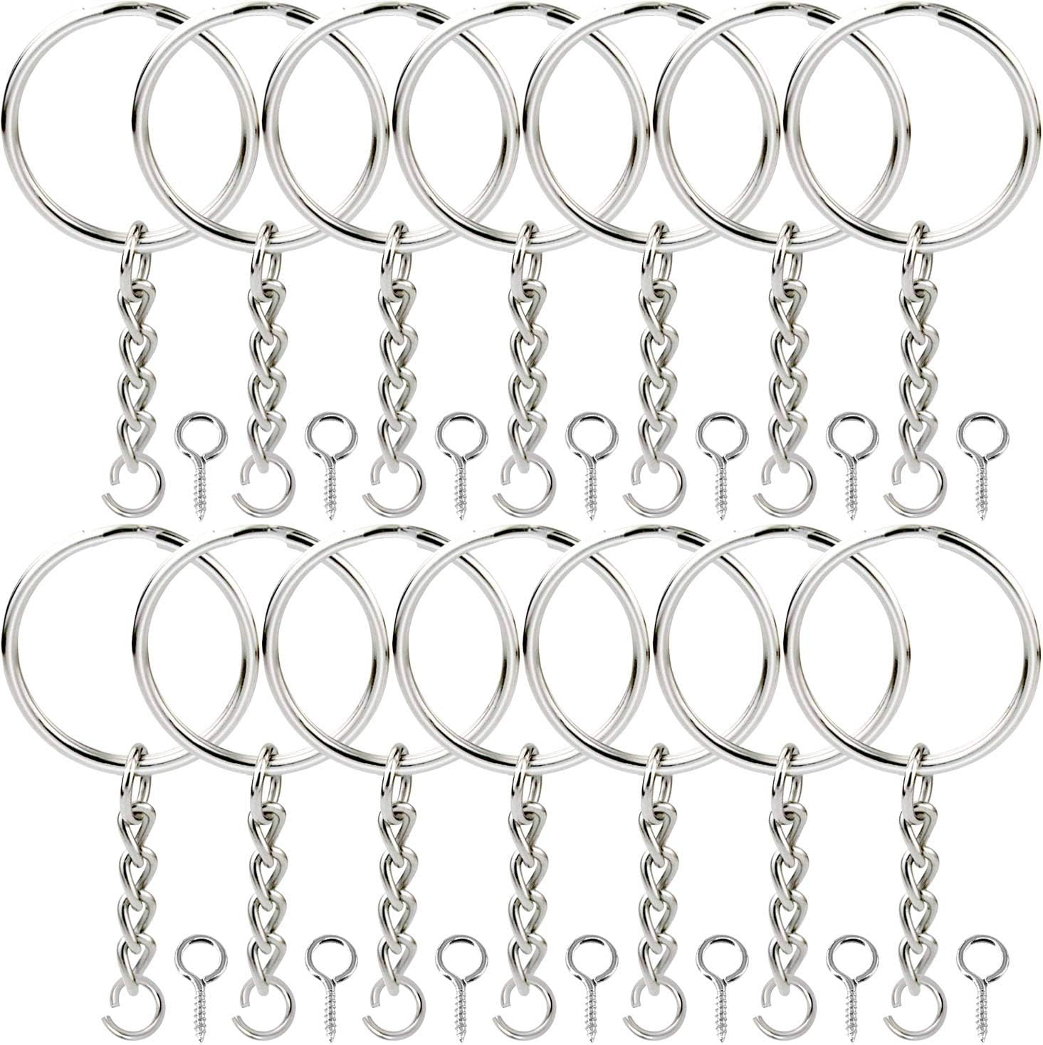 Onwon 100 Pieces Metal Split Key Ring 1 Inch / 25Mm with Chain and Open Jump Ring and Screw Eye Pins Nickel Plated Keychain Parts and Connector round Pendant Accessories for DIY image number 2