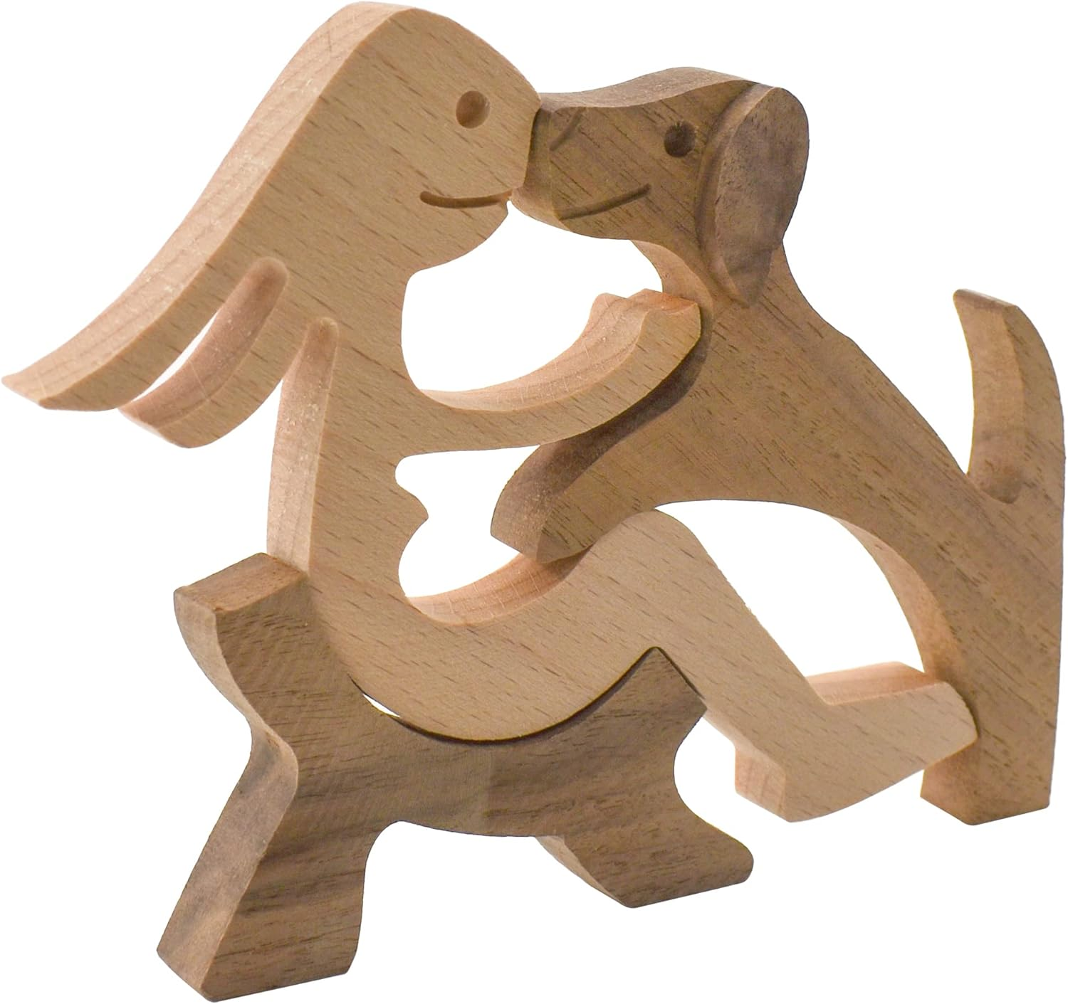 Enkrio Wooden Dog Figurines Hand Carved Wood Dog Human Sculpture Statue Handmade Accents Crafts Wooden Adorn Standing Tabletop Decoration Ornament for Home Decor image number 6