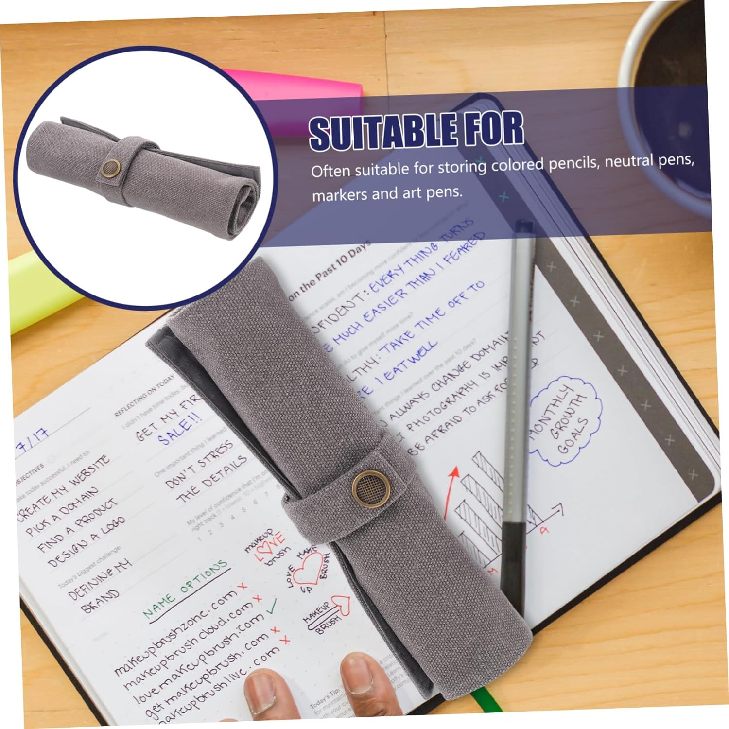 DIYEAH Stationery Office Product Roll up Pencil Storage Bag Pencils Canvas Bag image number 5