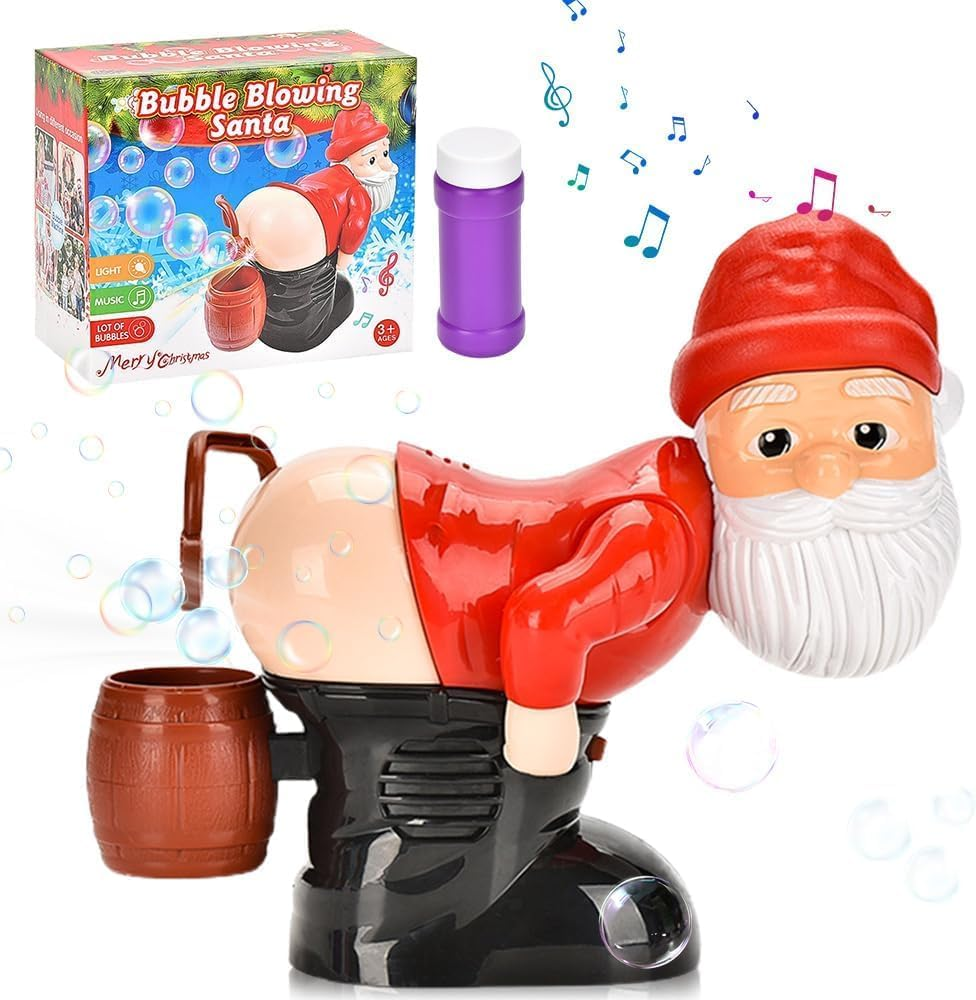 Santa Claus Bubble Maker Toy Ornaments, Funny Santa Automatic Fart Bubble Machine with Flashing Lights & Music, Christmas Bubble Blower for Outdoor & Indoor Activity (Red) image number 6