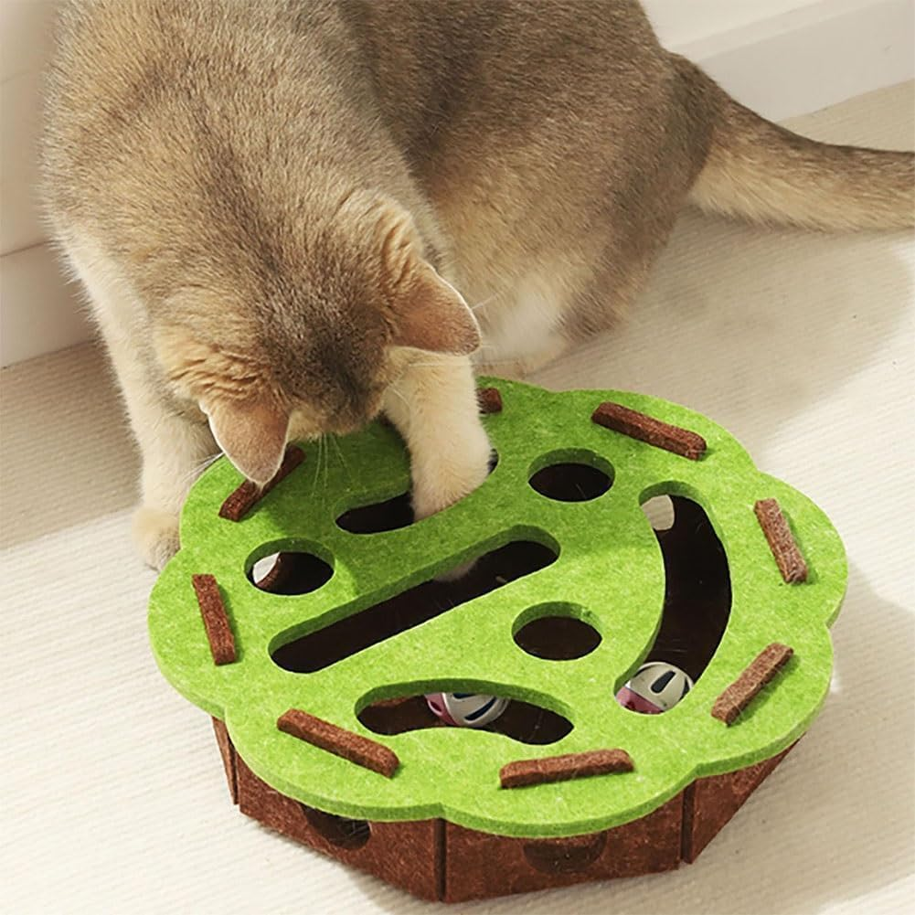 Xiaaofea Cat Scratch Puzzle Enrichment Box, Nail File with 2 Balls, Interactive Scratcher Toy for Indoor Cats, Promotes Natural Nail Care, Hunting Instincts and Mental Stimulation(White) - Grey image number 4