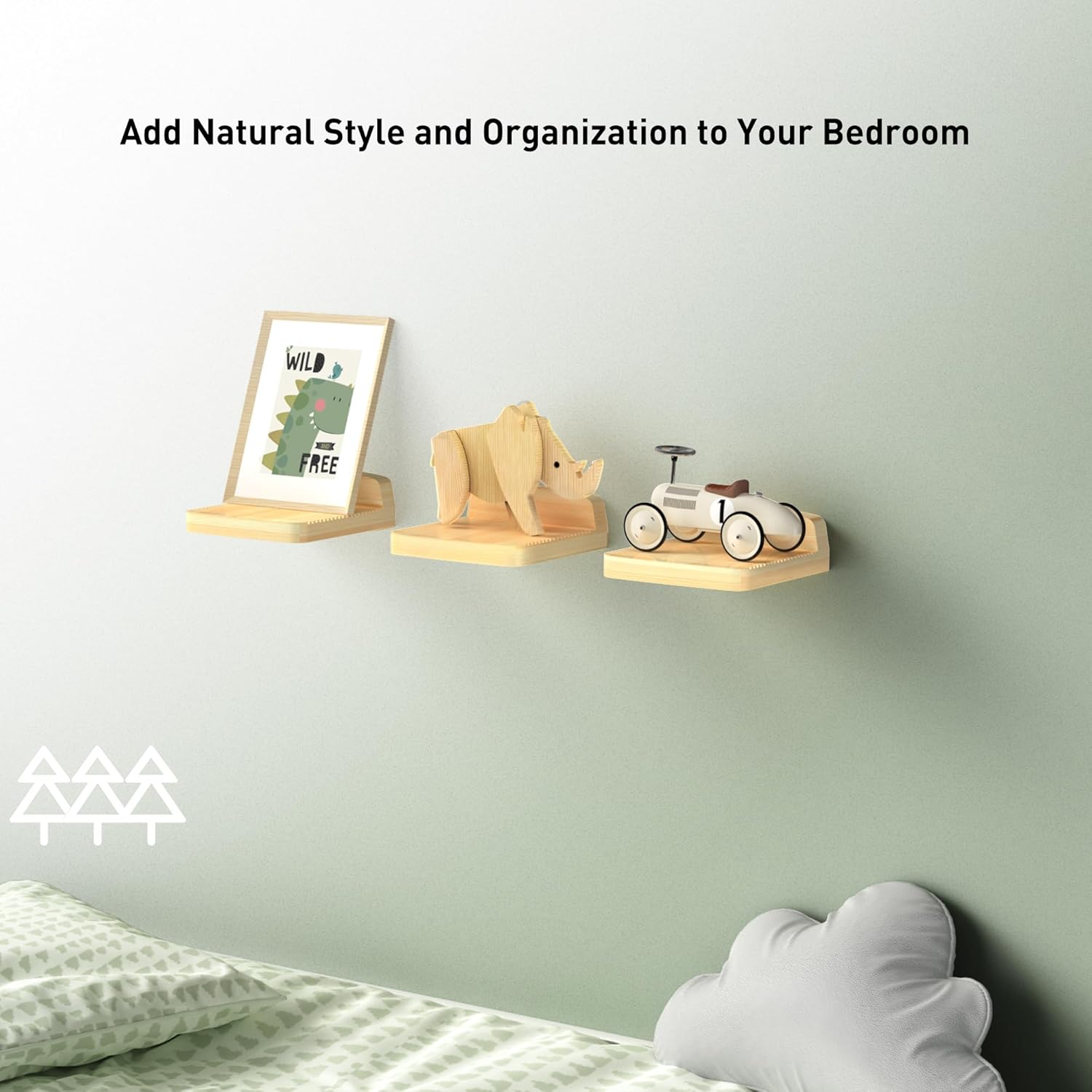 Floating Shelves for Wall. 6"X6" 2-Pack, Solid Wood with Slotted Surface for Breathable Anti-Slip, Rounded Corners, French Cleats, Easy Install for Bedroom, Living Room, Bathroom（Natural Pine） image number 5