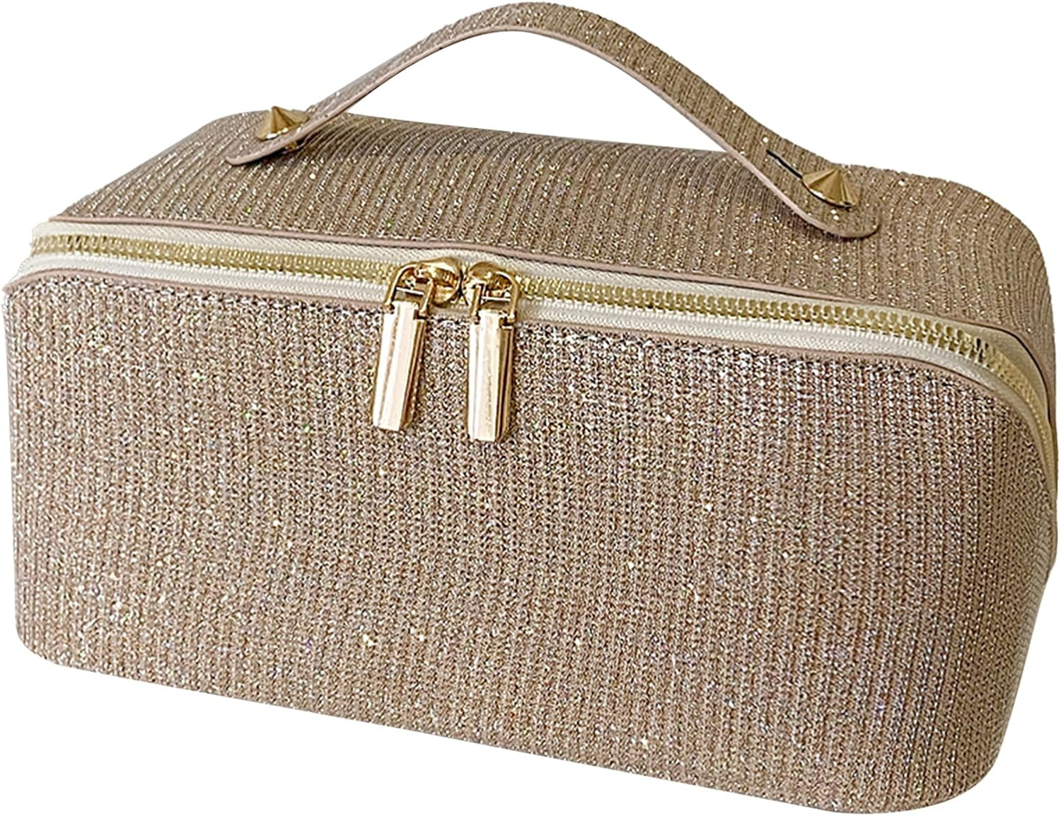 Travel Makeup Bag,Cosmetic Organizer Bag for Women,Large Capacity Make up Bag Waterproof PU Leather Makeup Organizer Bag Wide Open Portable Pouch with Dividers and Handle(B-Green)