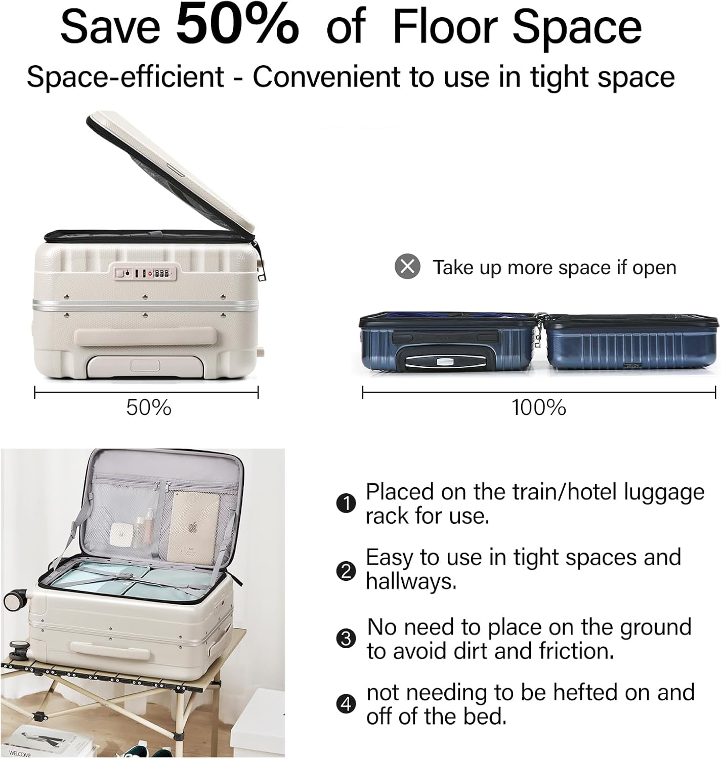 Hanke 26 Inch Checked Luggage with Spinner Wheels Top Open PC Hard Suitcases Aluminum Frame Travel Luggage Rolling Suitcase(Ivory White)