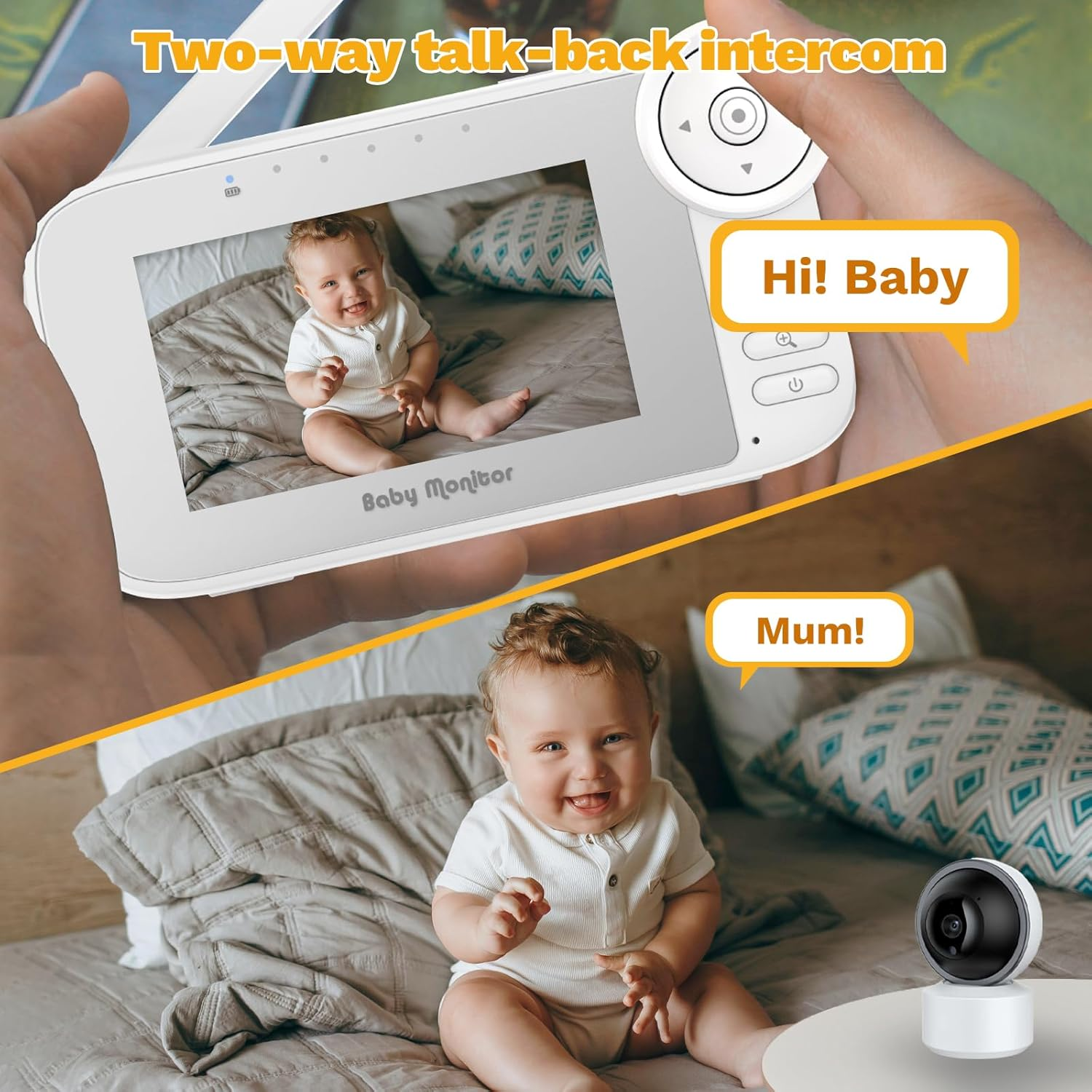 Video Baby Monitor with Camera and Audio, Cry Detection, Temp. Sensor, Night Vision, 4.3" Screen, 10 Lullabies, Baby Feeding Alert, Digital Zoom, Non-Wifi Baby Camera Monitor for Newborn Baby, Elder image number 6
