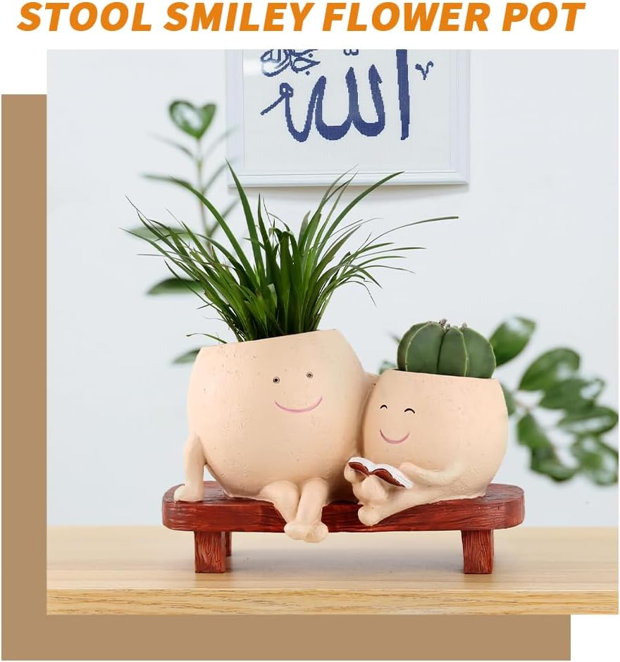TOMVAES Plant Pots for Succulent Planter,Decorative Double Smiley Face Indoor Plant Pots,Resin Flowerpot,Bonsai Pot Desktop Ornament,Desk Decor Succulent Pot for Patio,Yard,Living Room image number 1