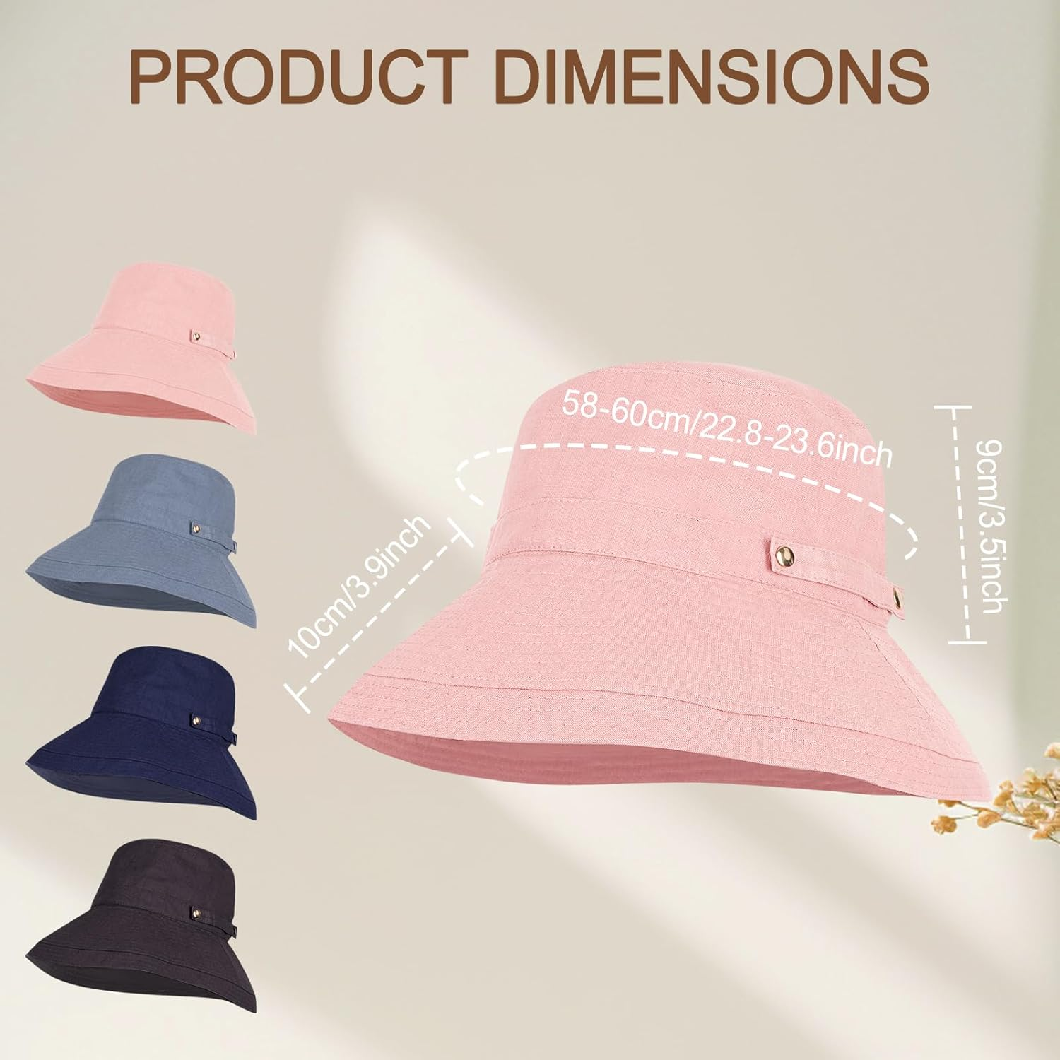 KEOYA Women'S Cotton Linen Bucket Hat Wide Brim Sun Hat with SPF50+ Adjustable Button Detachable Windproof Chin Strap image number 3