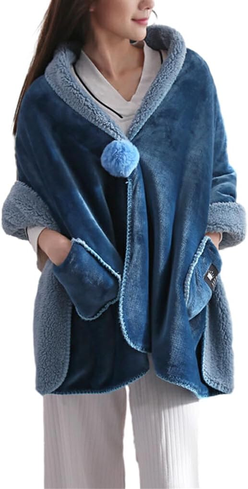 IOIUSKKU Stay Warm in Style with Soft Fleece Button Bed Jacket Versatile Polyester Soft Fleece Button Bed Jacket with Pockets