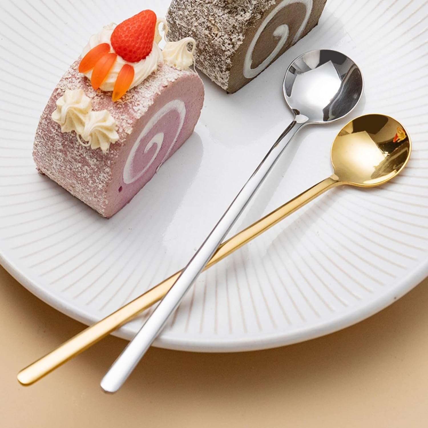 6 Pcs 6.7 Inches Coffee Spoons, Long Handle Iced Tea Spoon, Gold Espresso and Dessert Spoons, Food Grade Stainless Steel for Coffee Bar Accessories