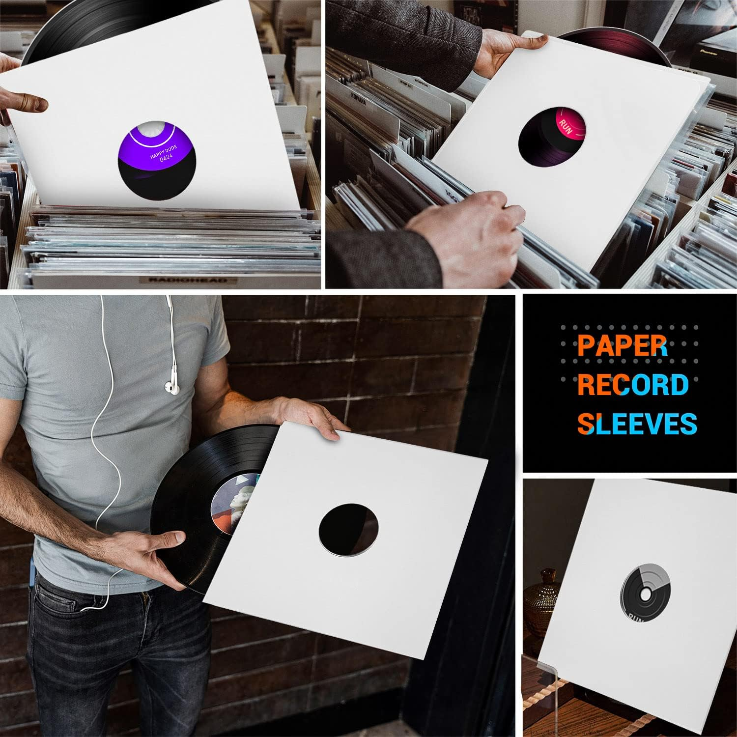 Facmogu 10PCS 12In Vinyl Record Jackets, Thickened 350Gsm Cardboard LP Covers, Acid Free Archival Album Sleeves for 33 RPM Collection Storage - White