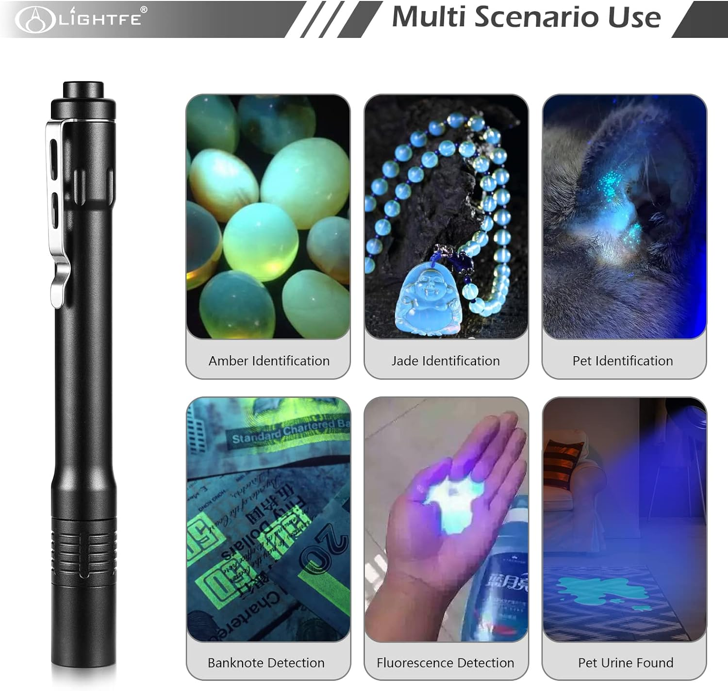 LIGHTFE D11A UV Flashlight 395Nm High Power Black Light - Ideal for UV Glue Curing, Rock and Mineral Identification, Fluorescent Agents, Pet Urine, Stain Detection, AC Leakage Detection image number 1
