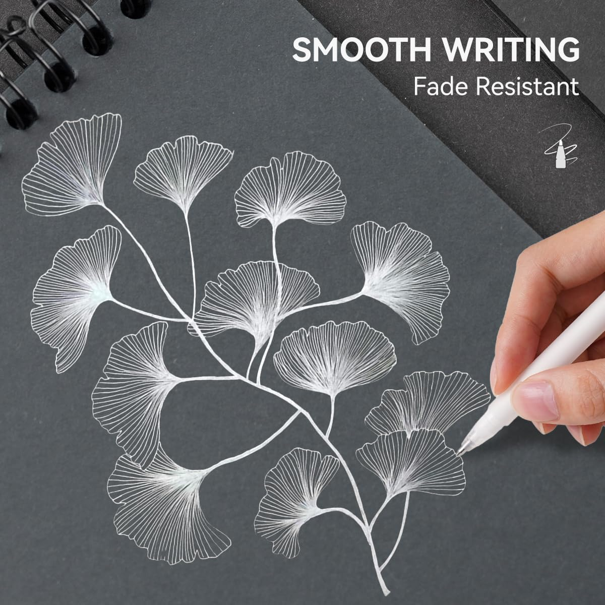 Arrtx White Gel Pens Set, 8 Pack, 1.0MM Bold Point Opaque Gel Ink Pens, Large Capacity White Ink Pens for Black Paper Drawing, Sketching, Illustration, Journaling, Writing, Adult Coloring image number 4