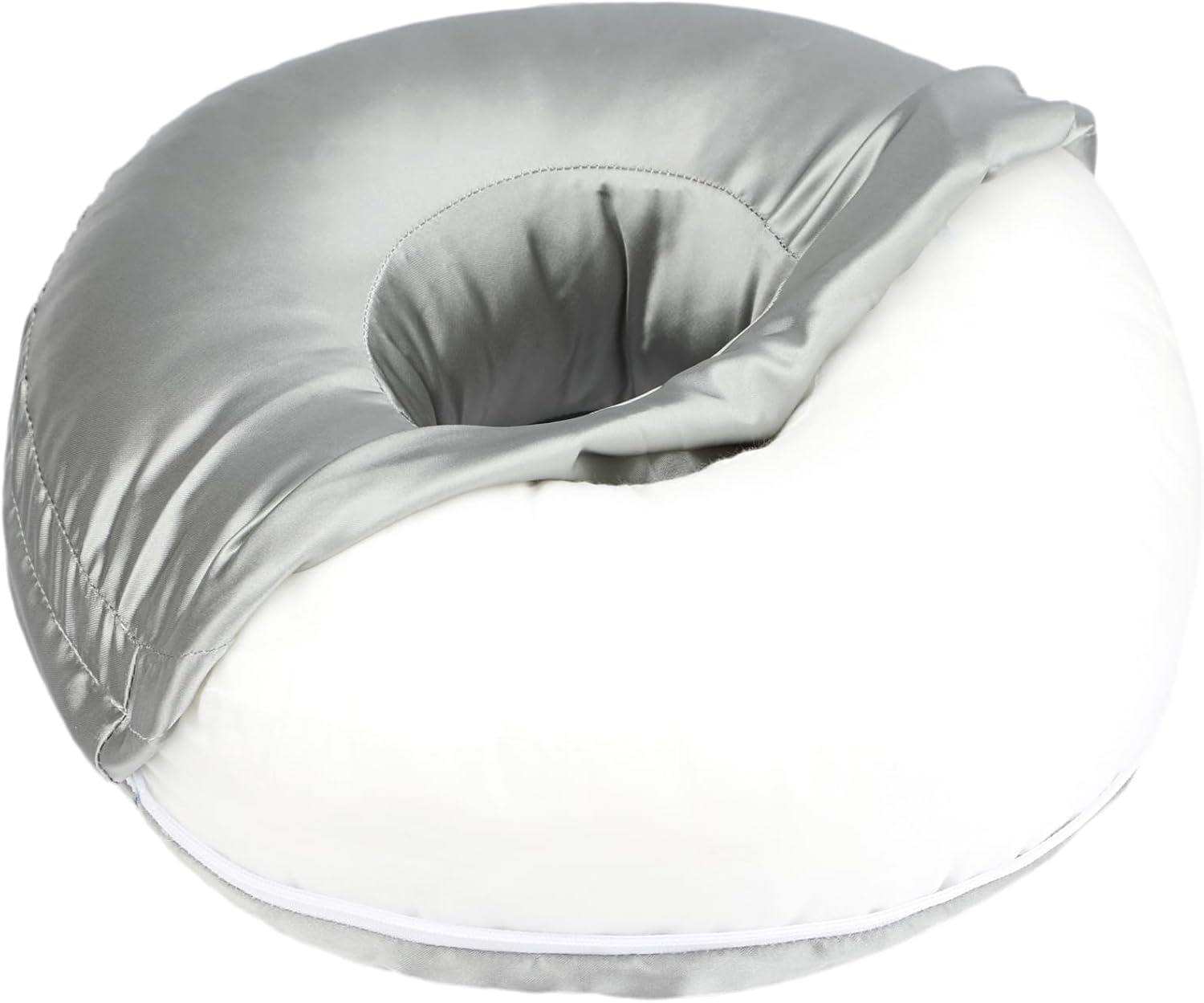 Silky Ear Piercing Pillow with Removable Cover Ear Hole Donut Pillows for Side Sleepers Ear Pain Relief Sleeping CNH Pressure Sore Ear Guard Satin Silver Gray