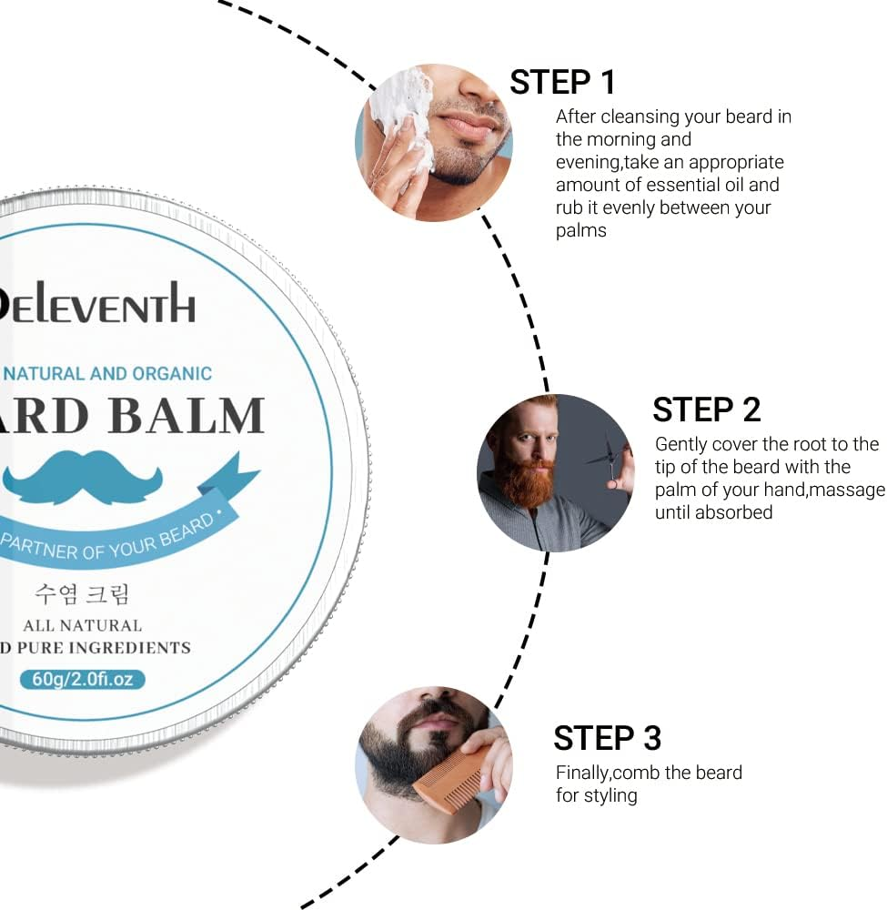 Deleventh Korean Brand Beard Balm 60G / Vitamin E with Natural Oils and Waxes, Soften, Strengthen and Protect for Healthy, Nourishing Beard, Hydrate, Soften & Protect Your Facial Hair (Original) image number 4