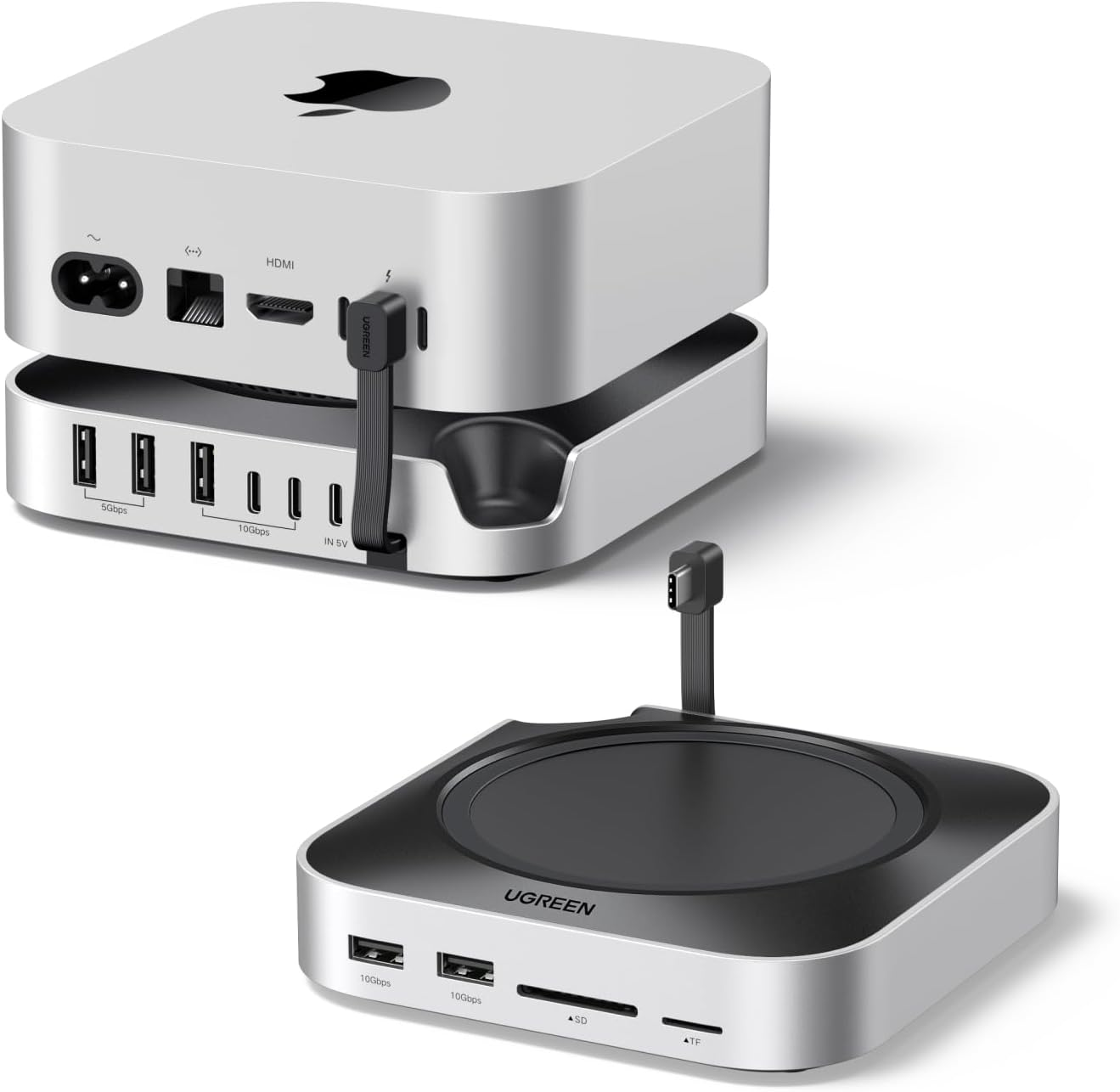 UGREEN Mac Mini M4 Dock, 11-In-1 USB C Hub with 8TB M.2 Nvme Enclosure 10Gbps, 5X USB-A and 2X Type C Data Ports, SD/TF Card Slot, Docking Station & Stand for Mac Mini M4/M4 Pro image number 5