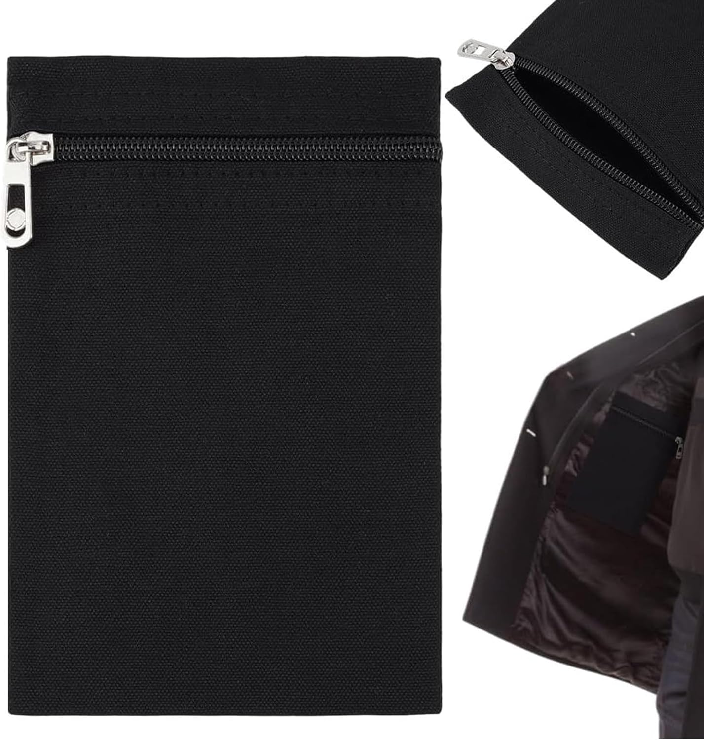 Zqkimzi Sew in Pockets | Anti-Theft Pouch with Zipper,Sew in Side Pocket | for Passport Protection Jacket Clothes Sweatshirt Shirt Robe Hoodie Sweater image number 2