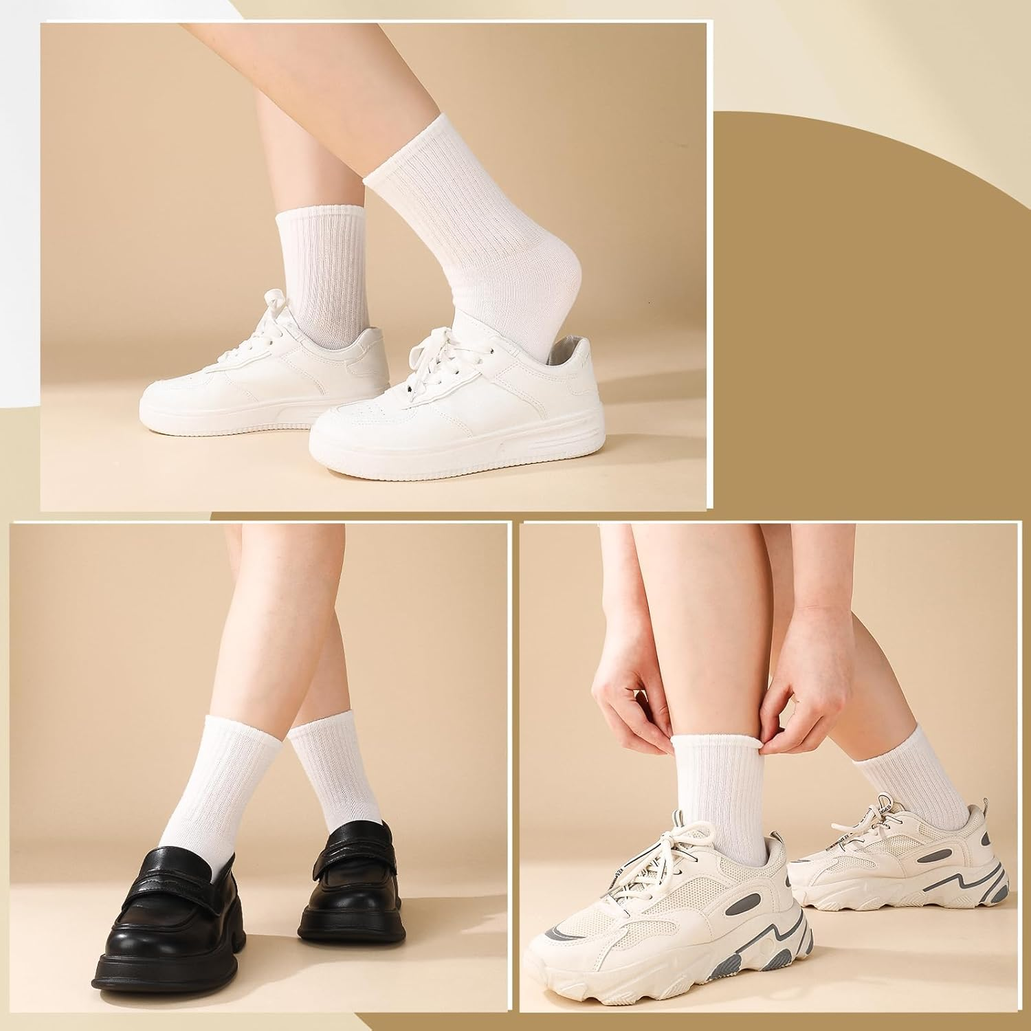 3-6 Pairs Crew Socks Women,Casual Athletic Aesthetic Socks Combed Cotton Socks for Women Granola Girls Clothes - White*3+Black*3 image number 5
