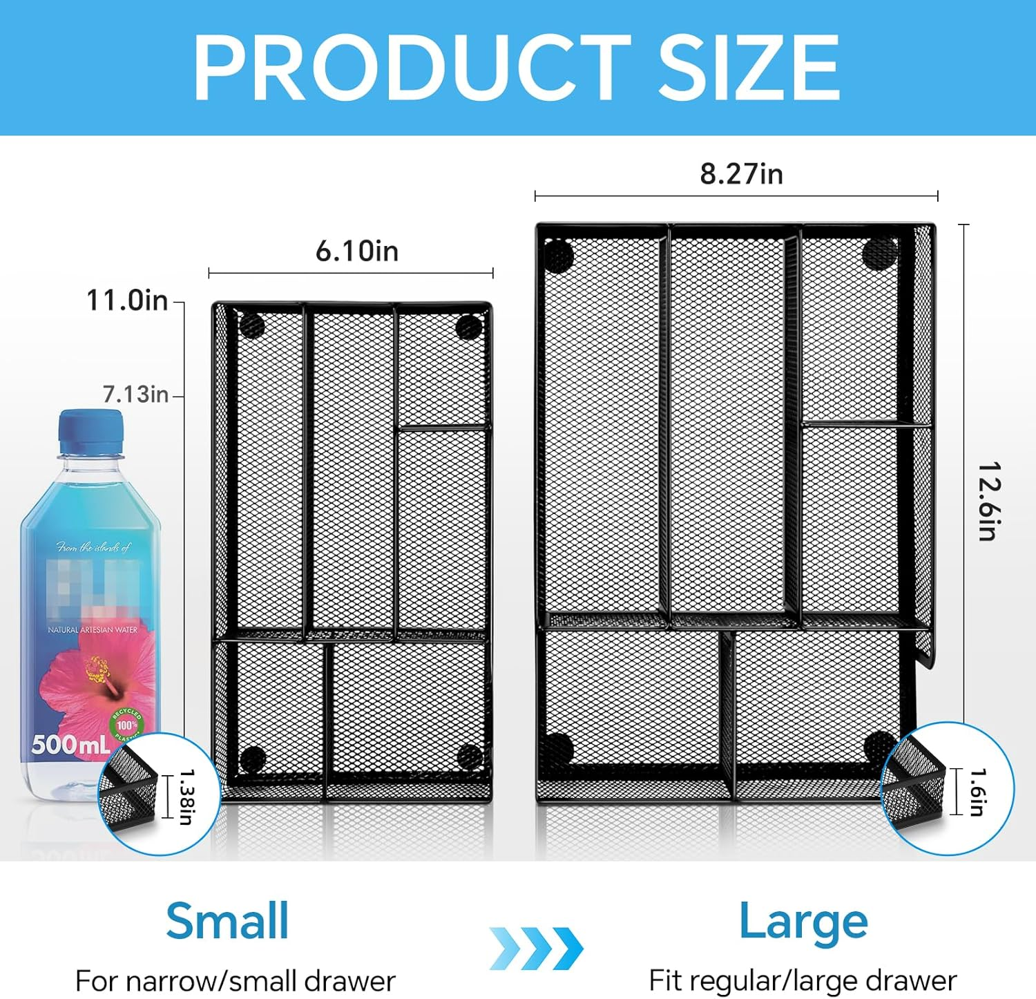 Desk Drawer Organizer, Office Drawer Divider Organizer Tray with 6 Compartments, Metal Mesh Desktop Organization and Accessories for Stationery Makeup Kitchen Toolroom School ＆ Office, 11X6.1X1.38 In image number 4