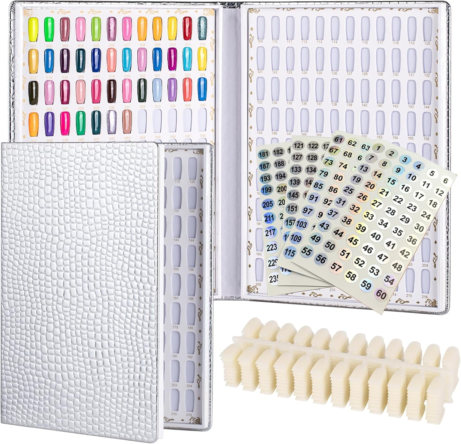 Acycoin2A 216 Nail Color Chart Display Gel Polish Color Book with False Nail Tips and Number Sticker image number 4