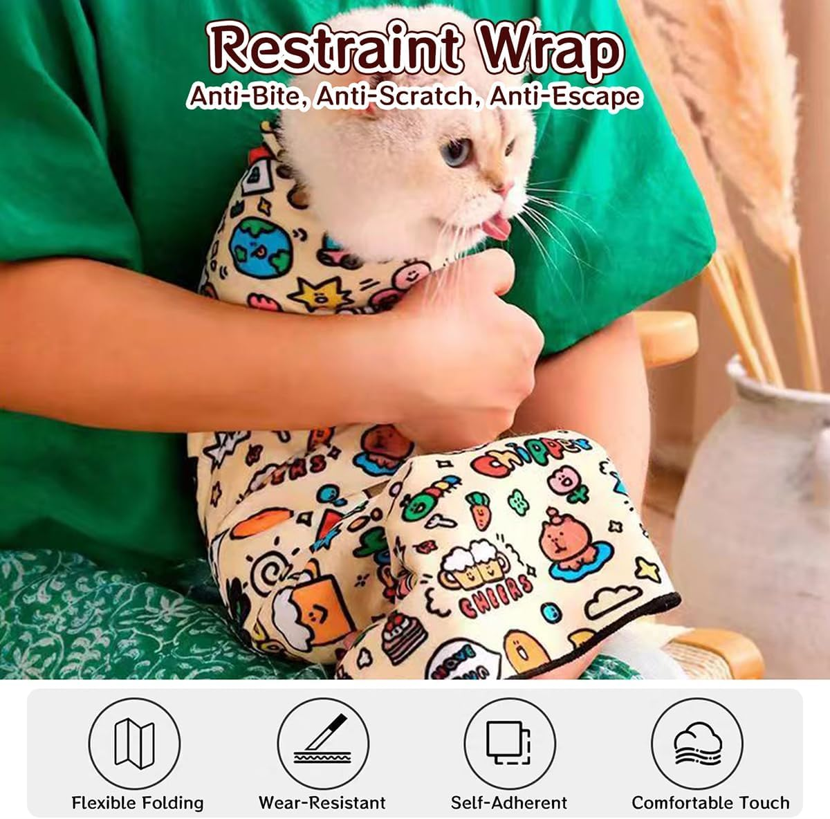 CSYY Cat Grooming Wrap &ndash; Self-Adherent Anti-Scratch Swaddle Restraint Bag for Stress-Free Nail Clipping, Medication, Multifunctional Care - Purrito Papoose Pet Tools (L) image number 5
