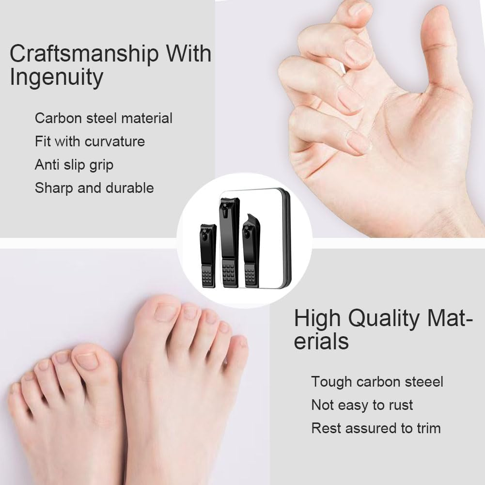 3PCS Nail Clipper Set,Stainless Steel Nail Trimmer with Metal Case for Trimming Toenails,Fingernails and Ingrown Nails,Home and Travel Use(Color:Black) image number 3
