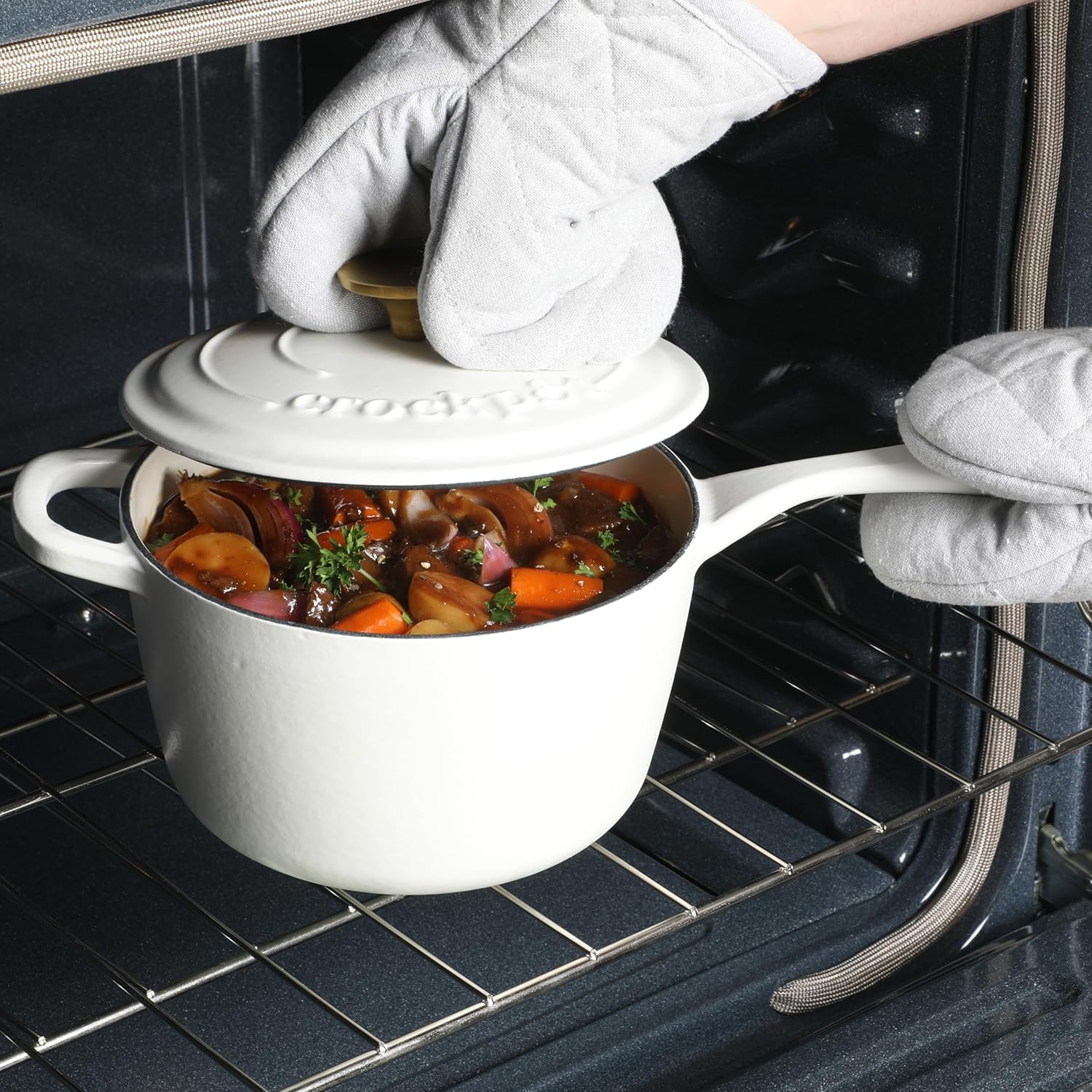 Crock-Pot 3 Qt Enamel Cast Iron Sauce Pan W/Lid - Matte Linen White image number 5