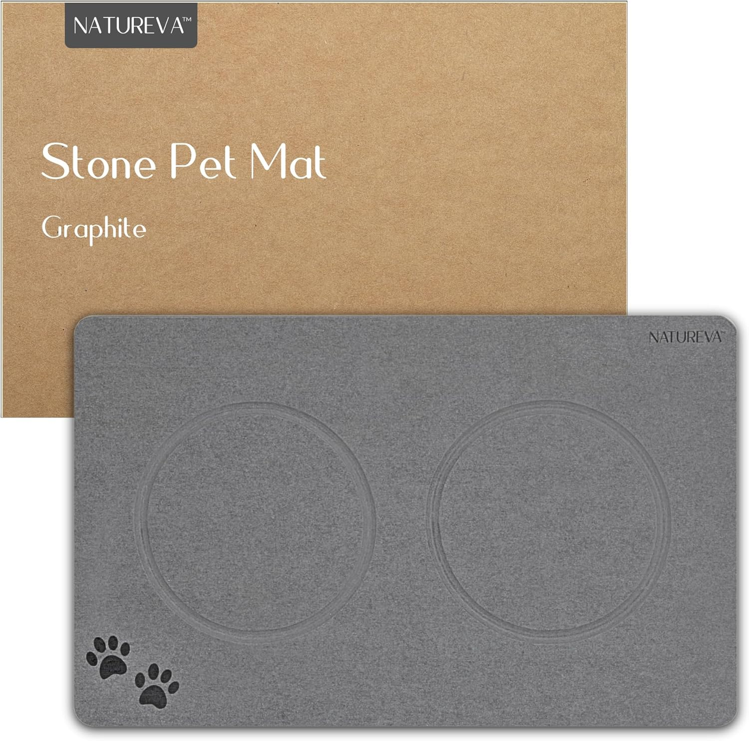 Natureva Home - Stone Pet Food Mat | Super Absorbent, Quick Drying | Diatomite Bowl Feeding Mats for Dog and Cat | Made of Natural Diatomaceous Earth | Absorbing Water Instantly | Colour Graphite image number 4