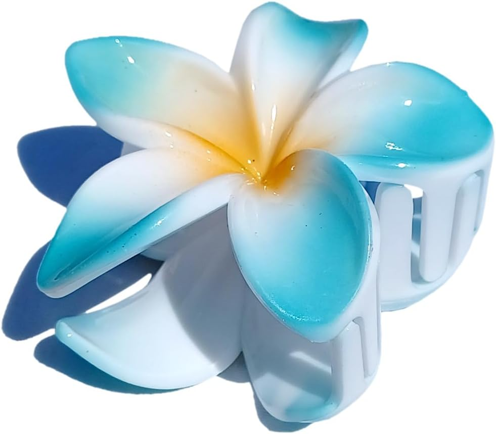 Seestern Sportswear Bali Hawaii Hair Clip 2 Frangipani Flowers Hair Clip FBA_2401 Turquoise