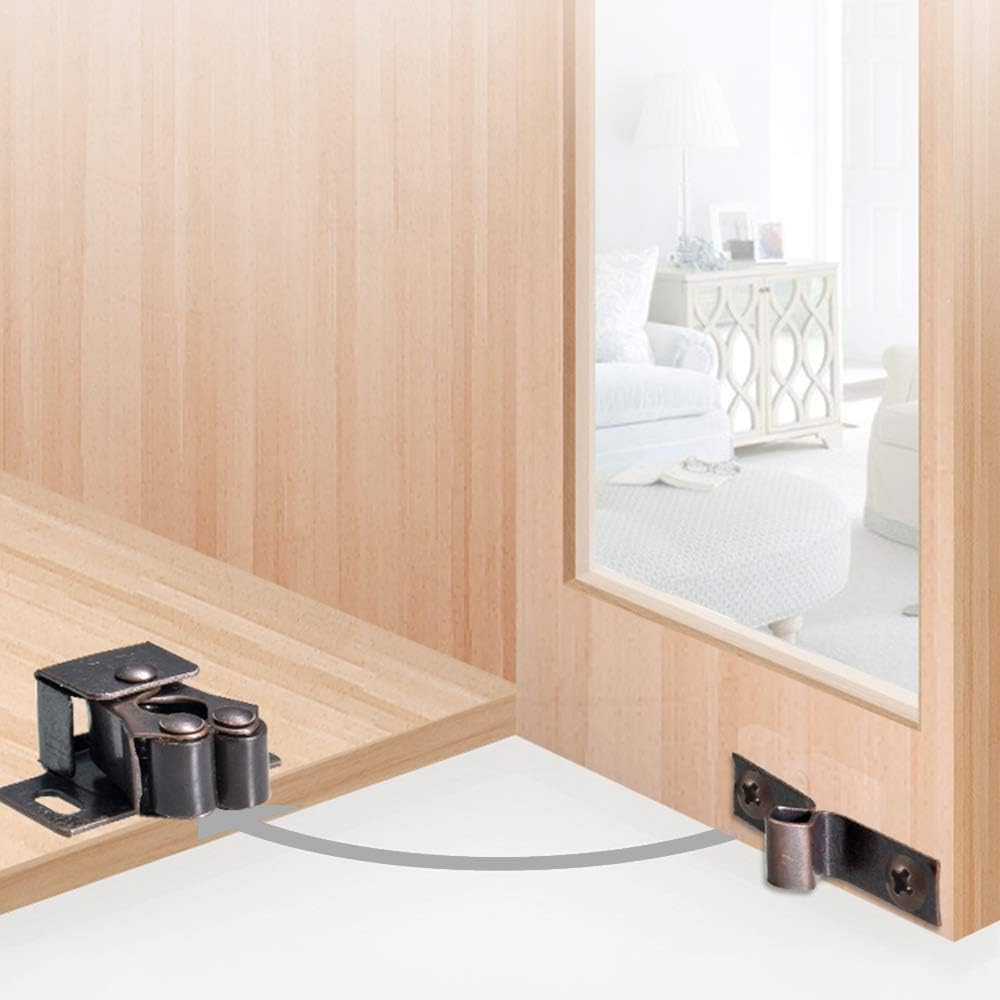 Double Roller Catch Cabinet Latch,20Pcs Hardware Roller Catch Brown Antique Copper Catch Door Latch with Screws,Door Roller Catches, Bronzed Twin Cupboard Latch Cabinet Door Catches with Screws image number 2