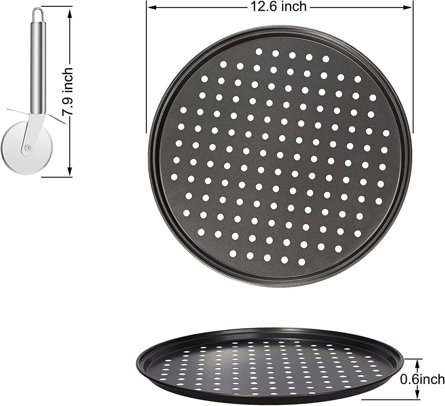 Pizza Pans with Holes 12 Inch Perfect Results Premium 2 Pack Non-Stick Bakeware Pizza Crisper Pan with Pizza Cutter for Home Kitchen image number 5