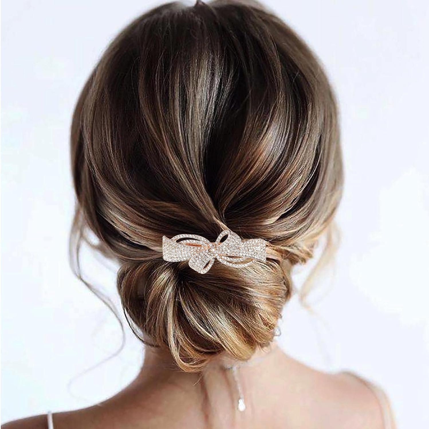 Tseenyi Rhinestone Wedding Hair Clip Bow Crystal Hair Clip Shiny Bridal Rhinestone Hair Clip Sparkling Bridal Decorative Headwear Accessories for Women and Girls (Gold Champagne) image number 3