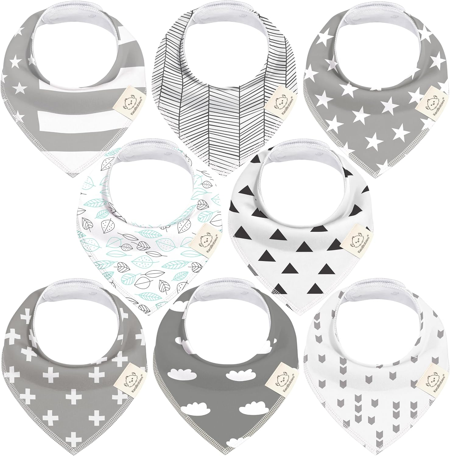 Keababies 8-Pack Organic Baby Bandana Bibs for Boys - Super Absorbent Baby Dribble Bibs for Drooling and Teething Infant, 100% Cotton Extra Soft for Newborn, Infant 0-36 Months (Terracotta)