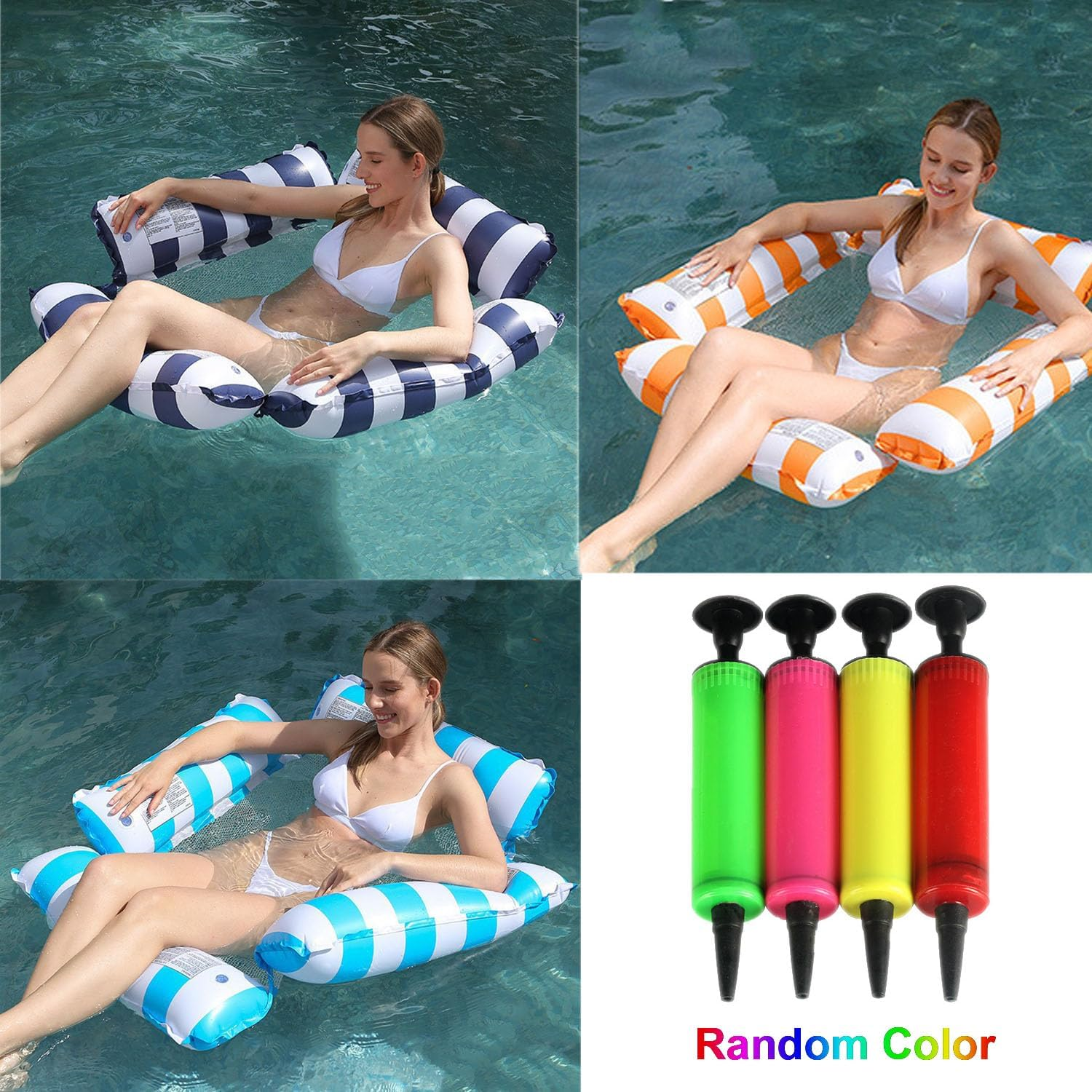 Inflatable Pool Chair Float, Water Hammock Lounge Chair, Multi-Purpose Water Hammock, Safe & Comfortable with Air Pump, Perfect for Vacation & Summer Pool Relaxation image number 5