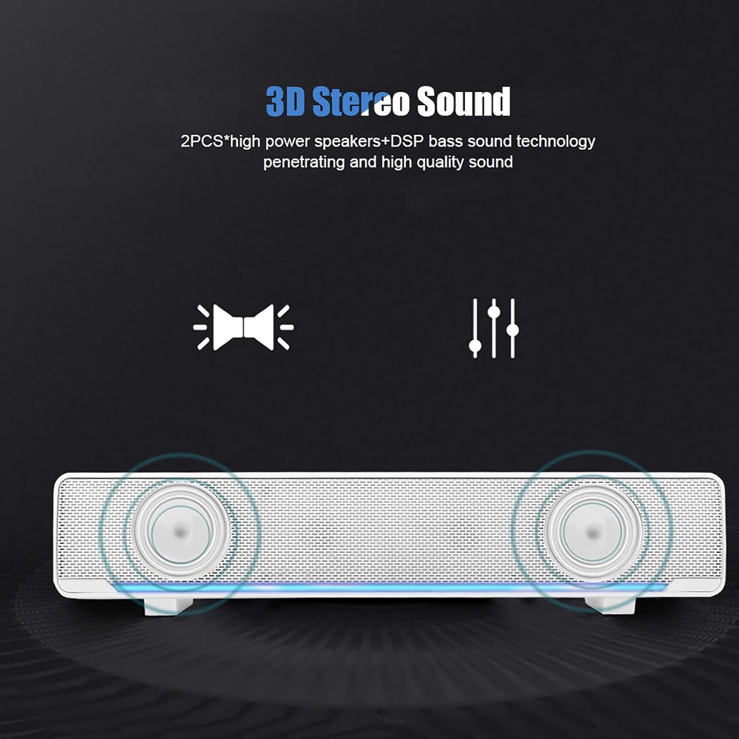Generic Mini Portable USB Wired Soundbar Music Player Bass Surround Soundbox Speaker with 3.5 Mm Plug for Desktop, Laptop, TV, Smartphone, Tablet PC, MP3, MP4 and More (White) - White image number 5