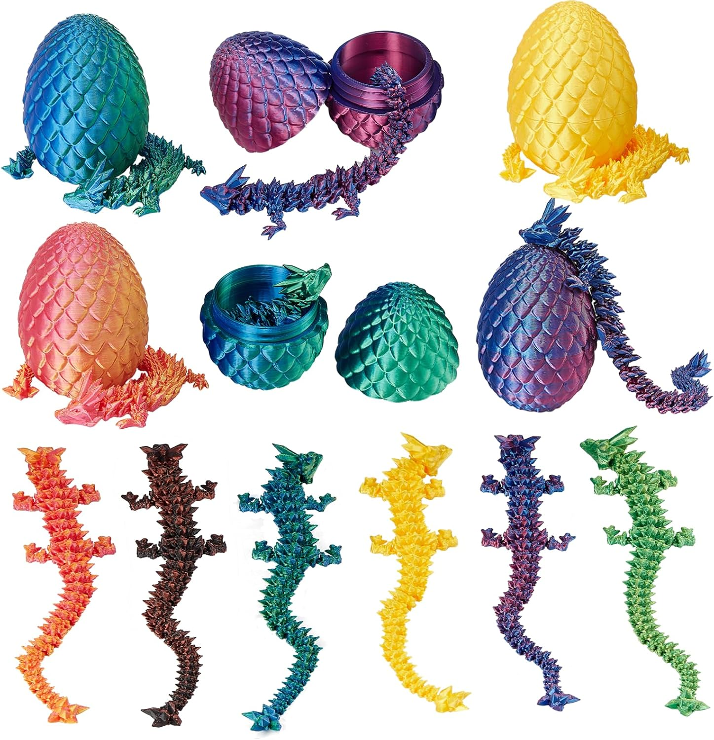 2 Pack 3D Printed Dragon Easter Egg with Dragon Inside, Prefilled Easter Egg Fillers Articulated Fidget Toy, Perfect Basket Essentials Stuffers, 3 Inch