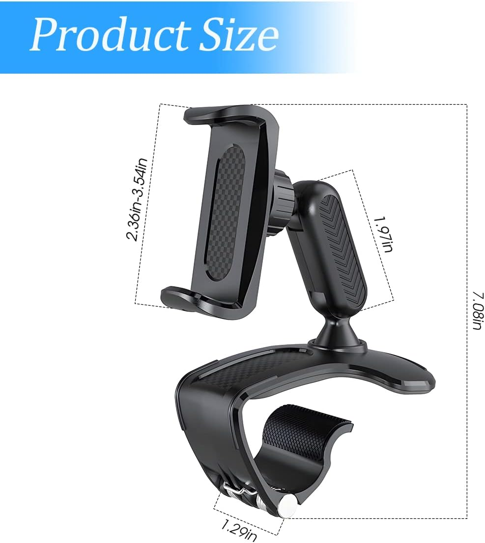 AUKEPO Car Phone Holder Mount, Clip on Dashboard Rearview Mirror, 360 Degree Rotation Cell Phone Stand, Ultra Stable and Non-Slip, Compatible with Iphone, Samsung, All Smartphones image number 3