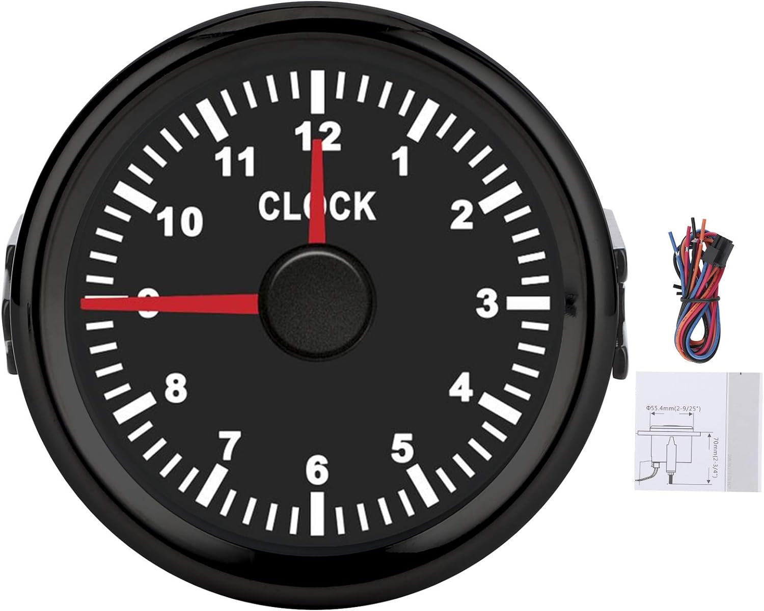 Akozon round Hour Meter Gauge 2Inch Universal Clock Gauge Instrument 0‑12 Hourmeter Red Backlight 12V/24V for Car Boat Yacht Motorcycle(#1) image number 3